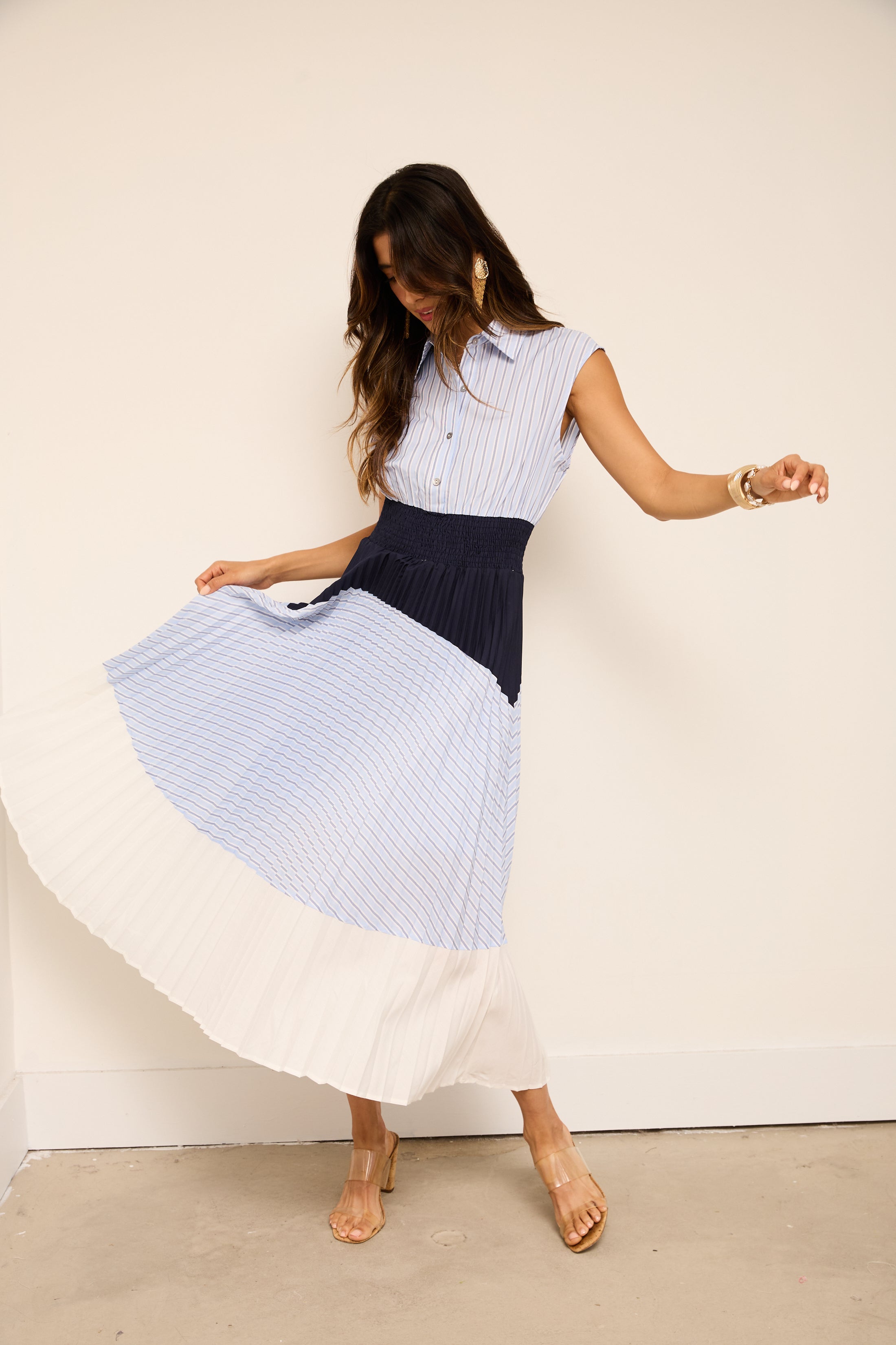 Anne Collared Pleated Midi Dress