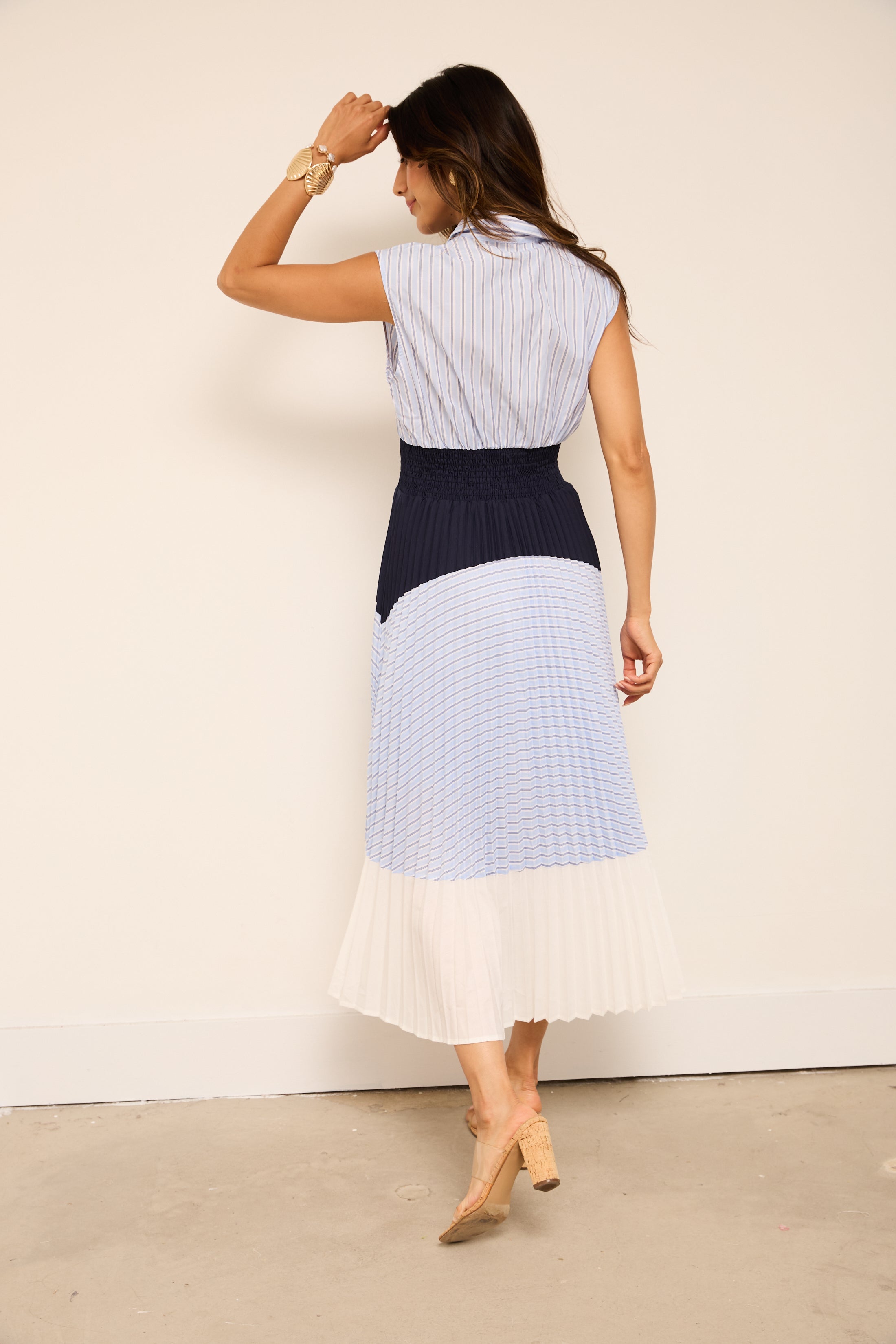 Anne Collared Pleated Midi Dress