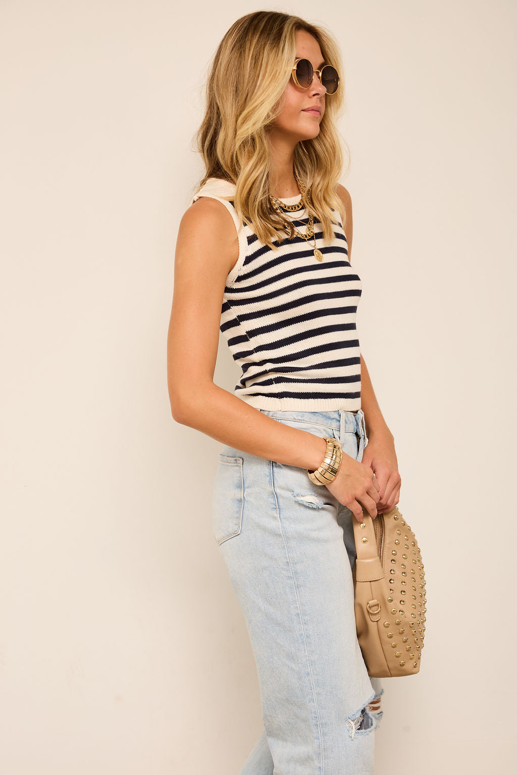 Annie Stripe Sweater Cropped Tank Top