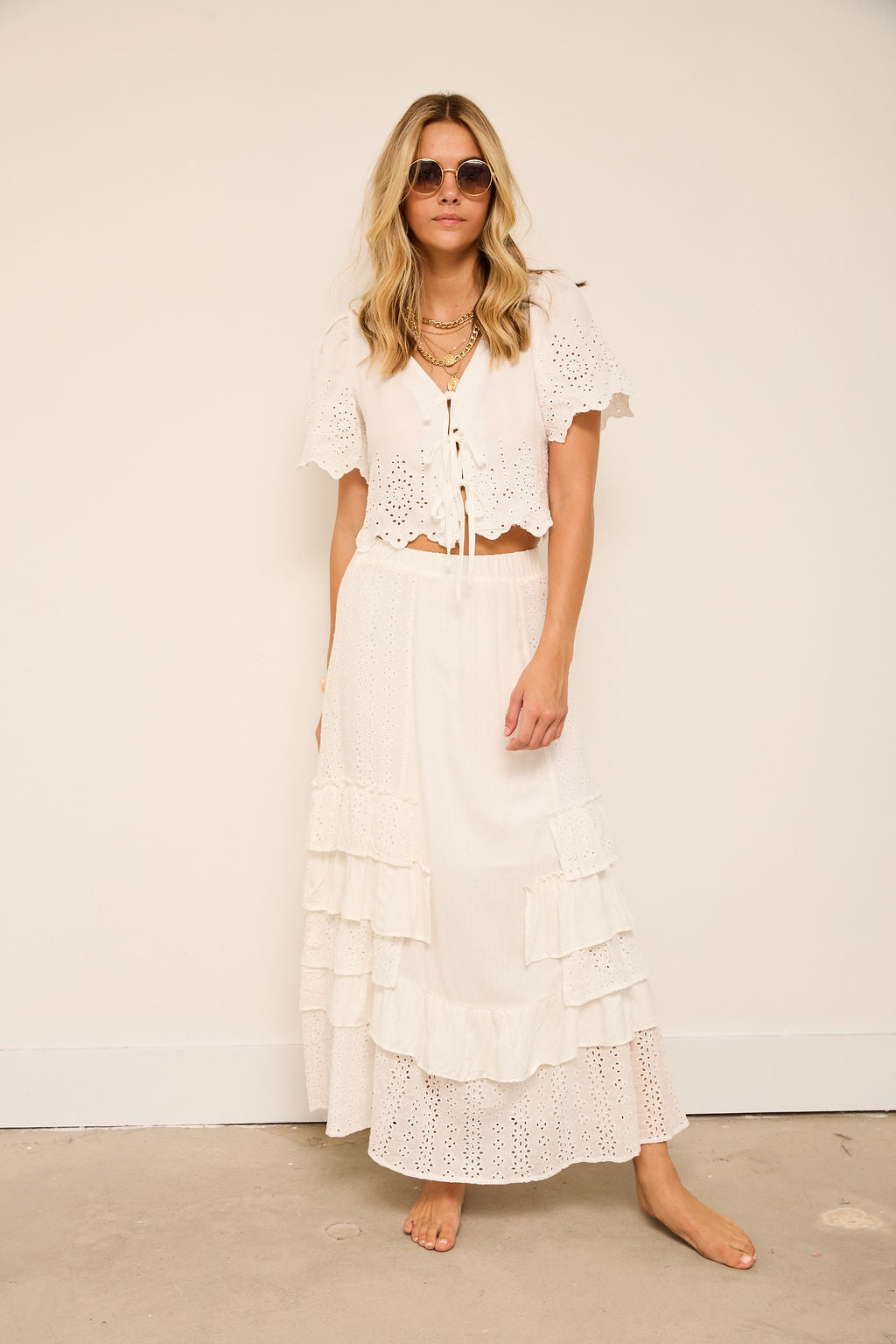 Macey Eyelet Ruffle Maxi Skirt