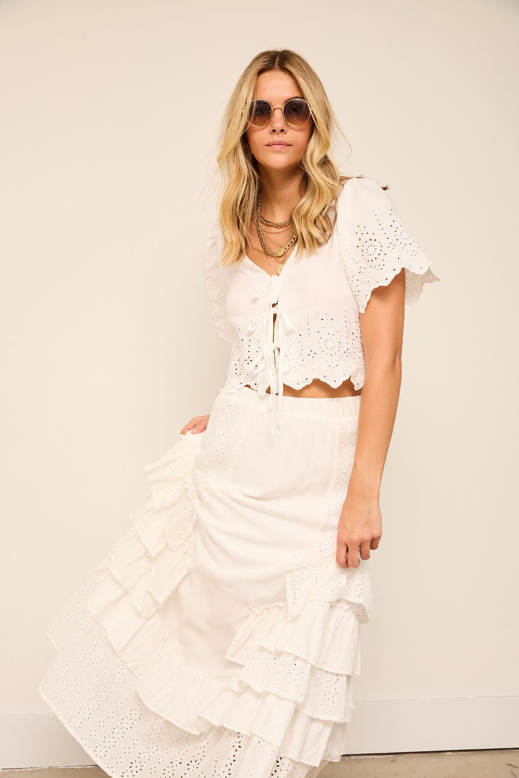Macey Eyelet Ruffle Maxi Skirt