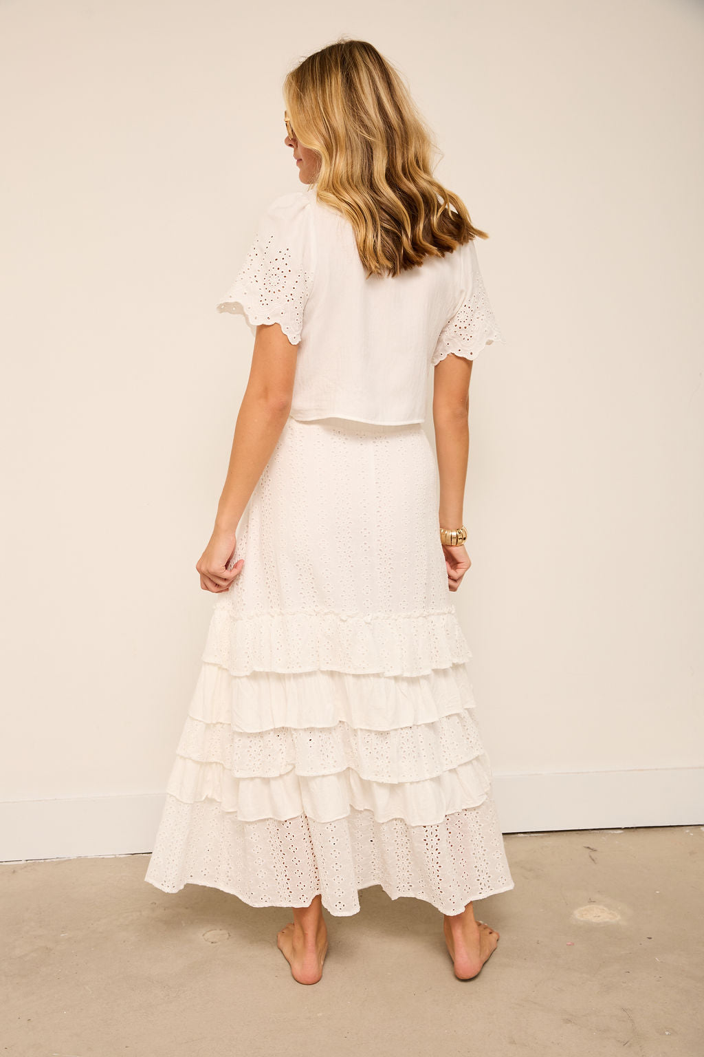 Macey Eyelet Ruffle Maxi Skirt
