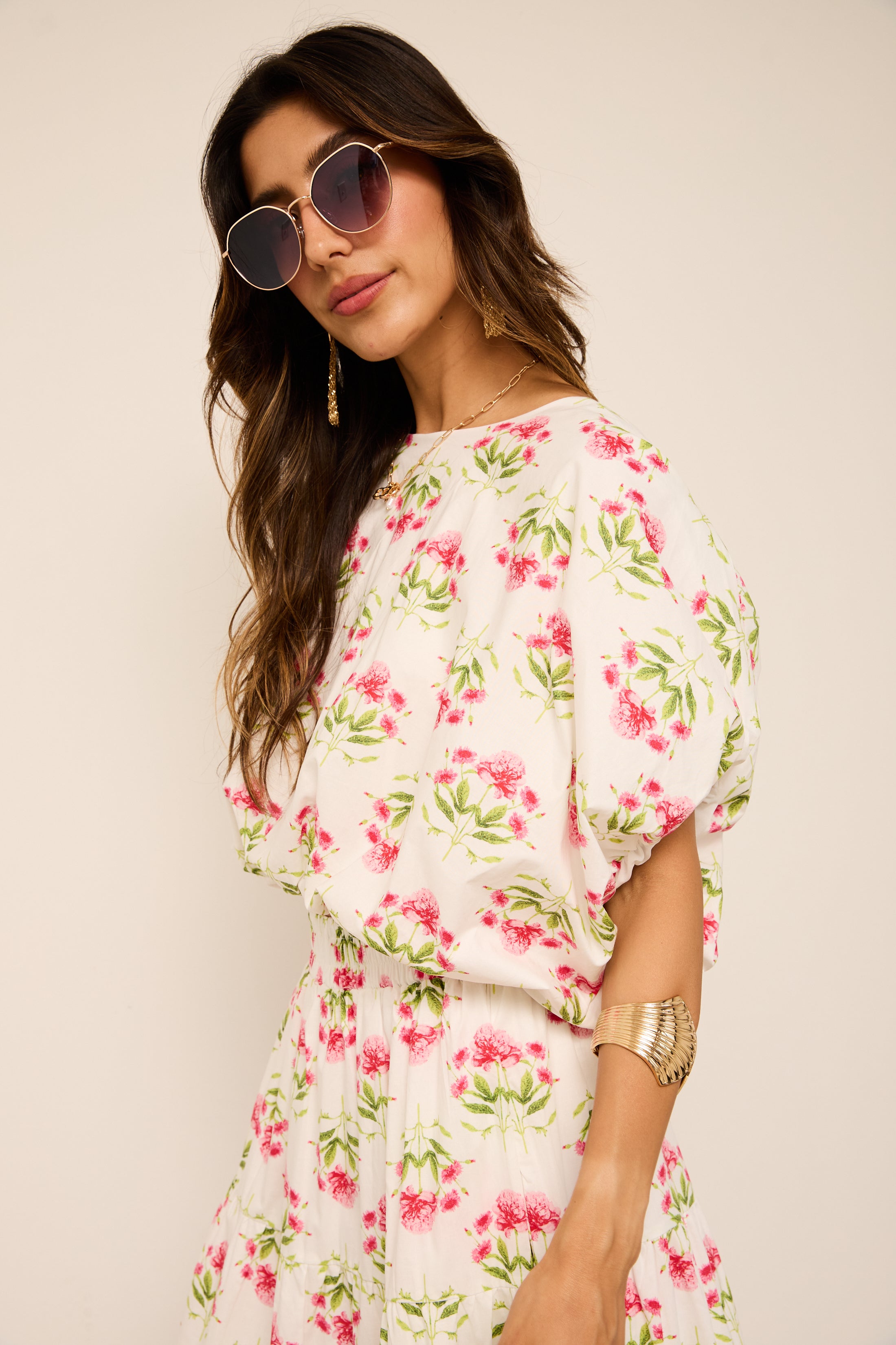 Angie Floral Bubble Hem Top