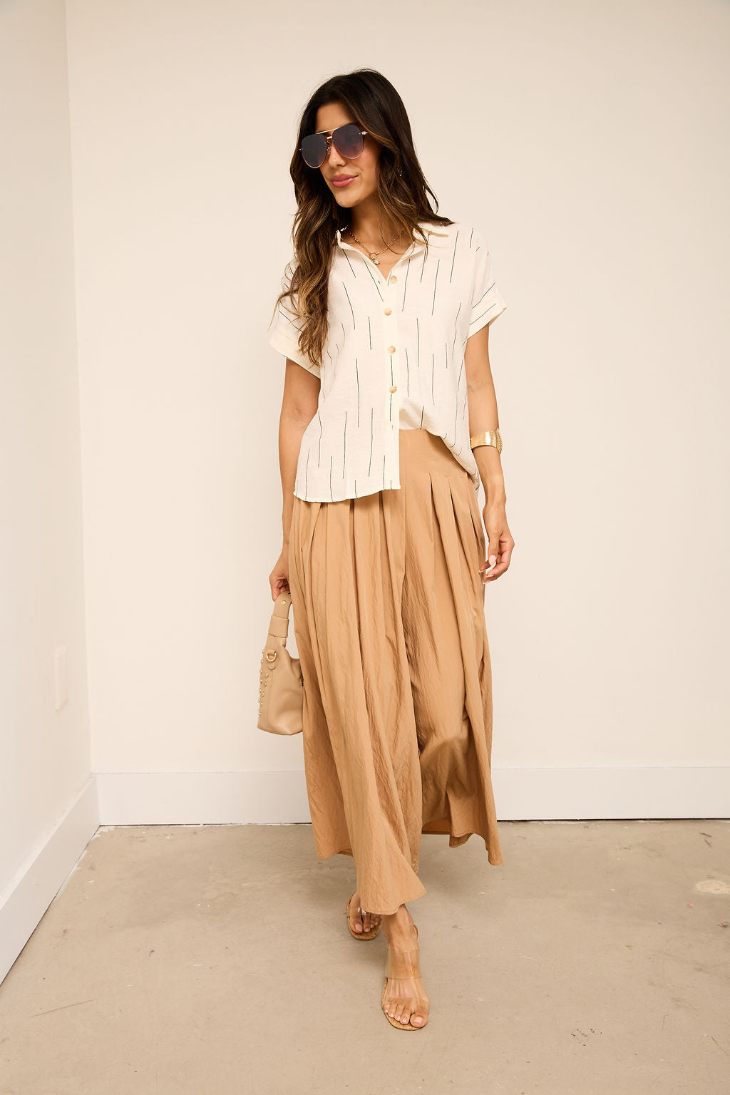 Malia Line Print Button Down Shirt