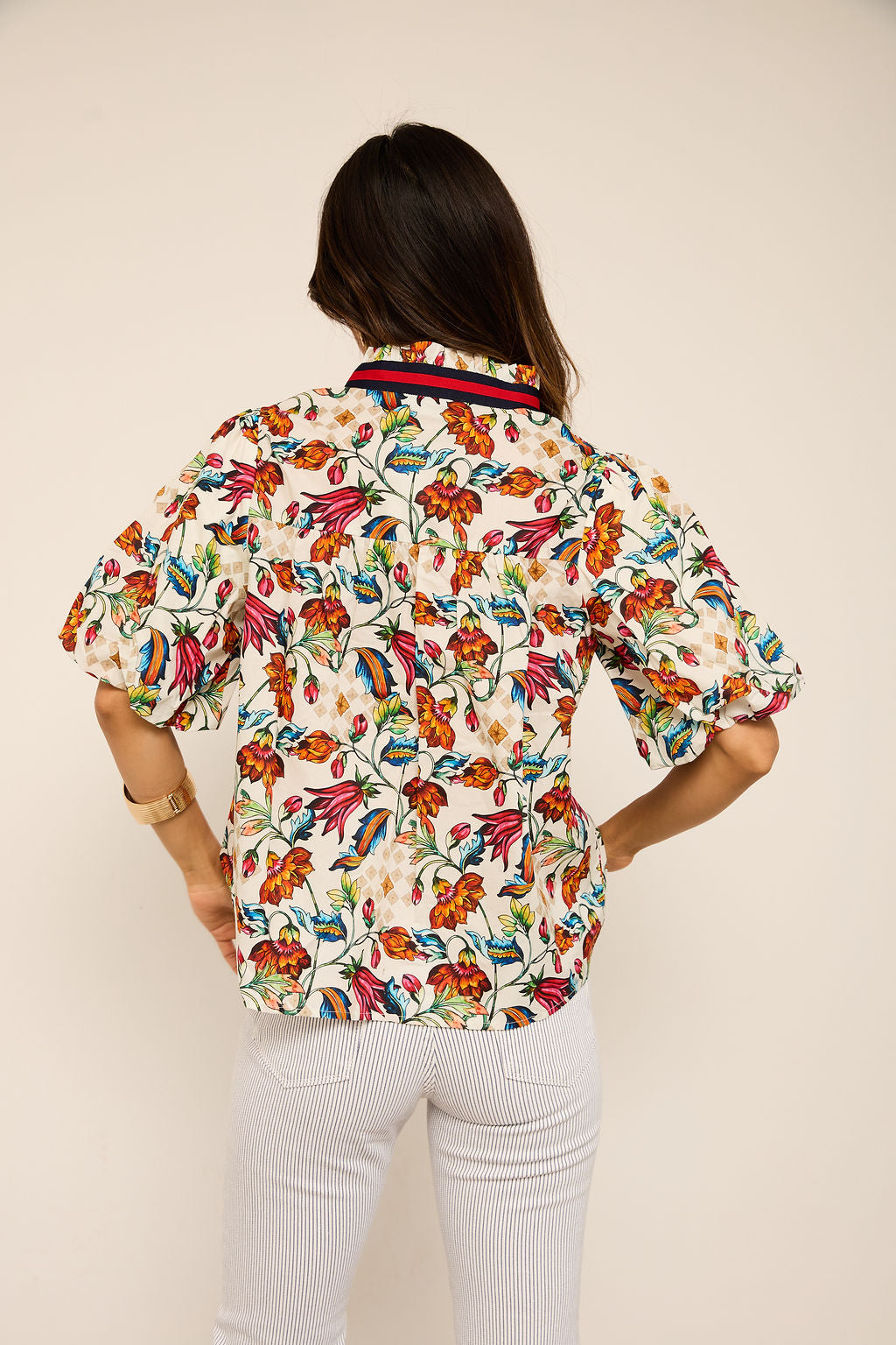 Kendall Stripe Trim Floral Print Top