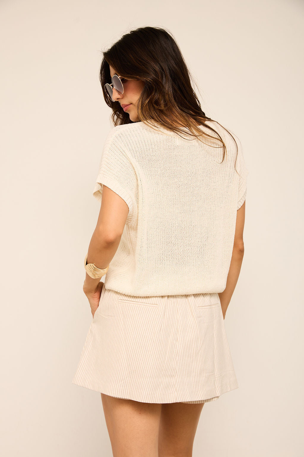 Maggie Short Sleeve Crochet Knit Pullover