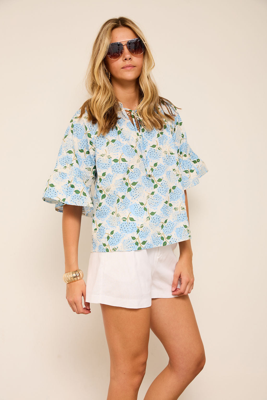 Sarah Embroidered Floral Beaded Tie Top