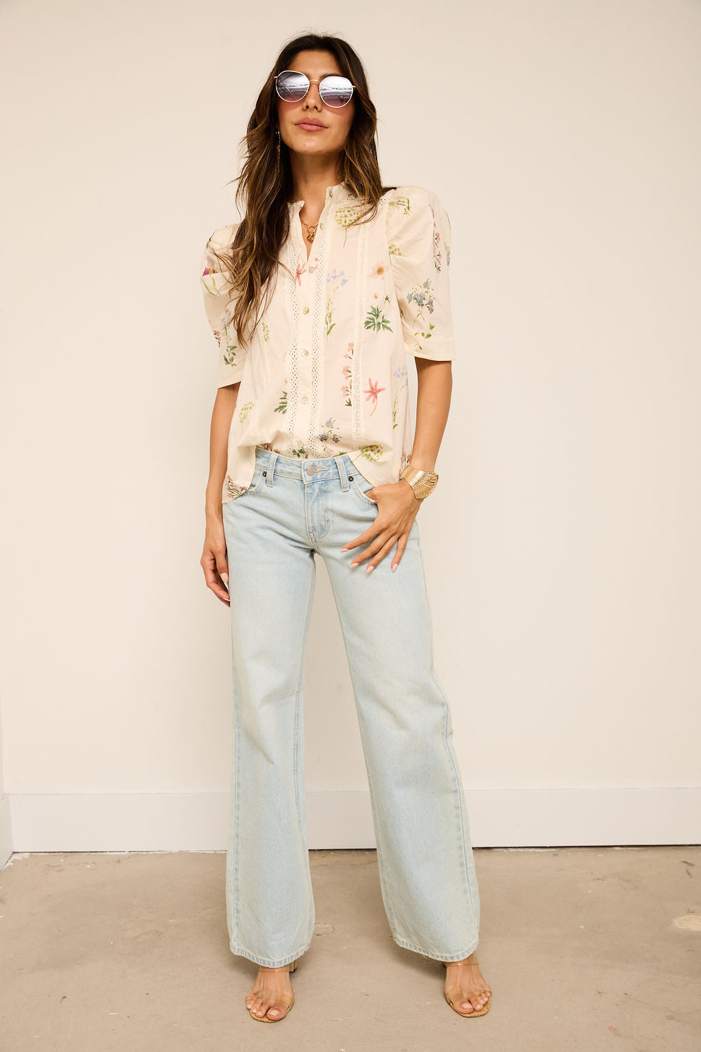 Kaia Floral Lace Detail Button Up