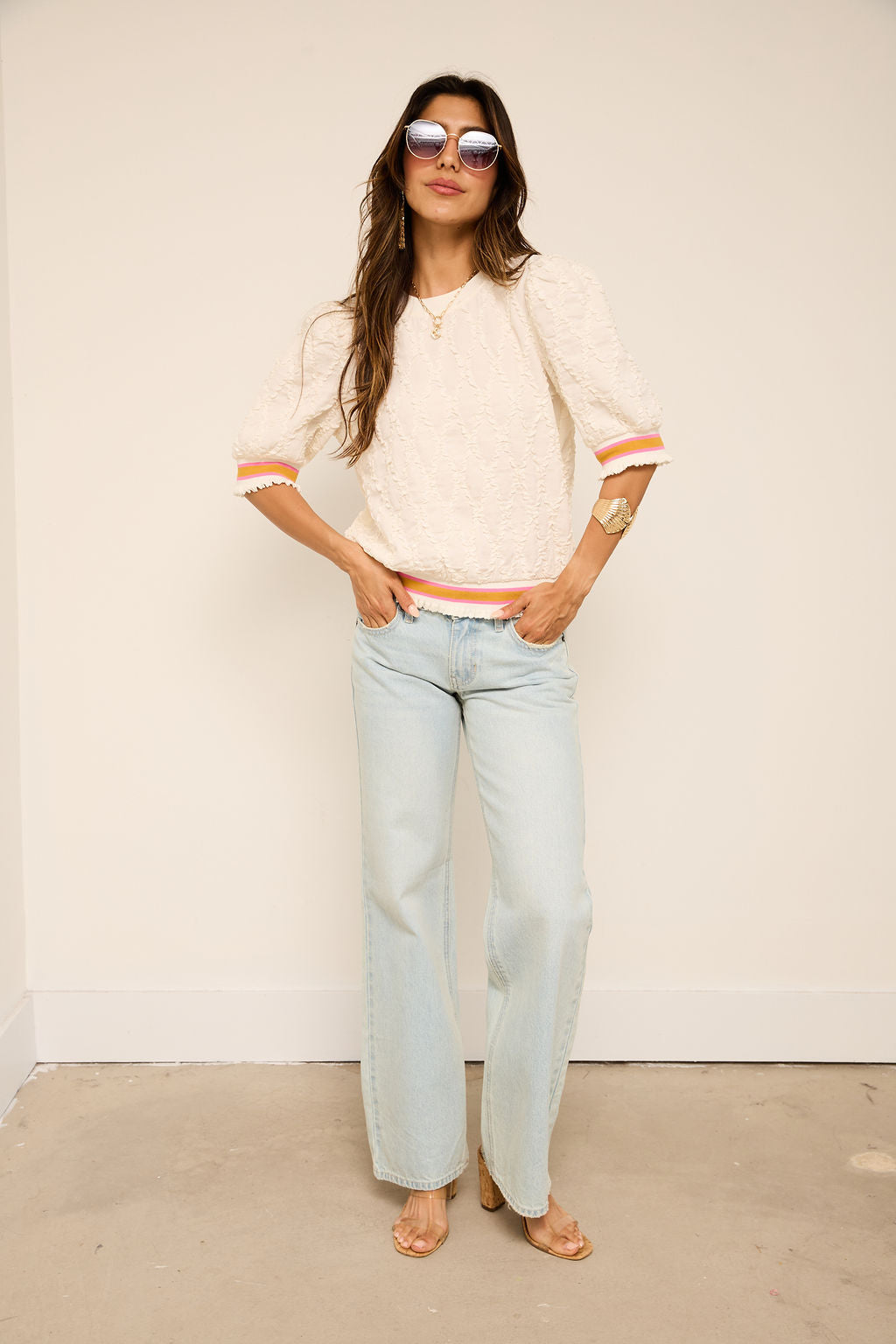 Presley Striped Band Diamond Textured Top
