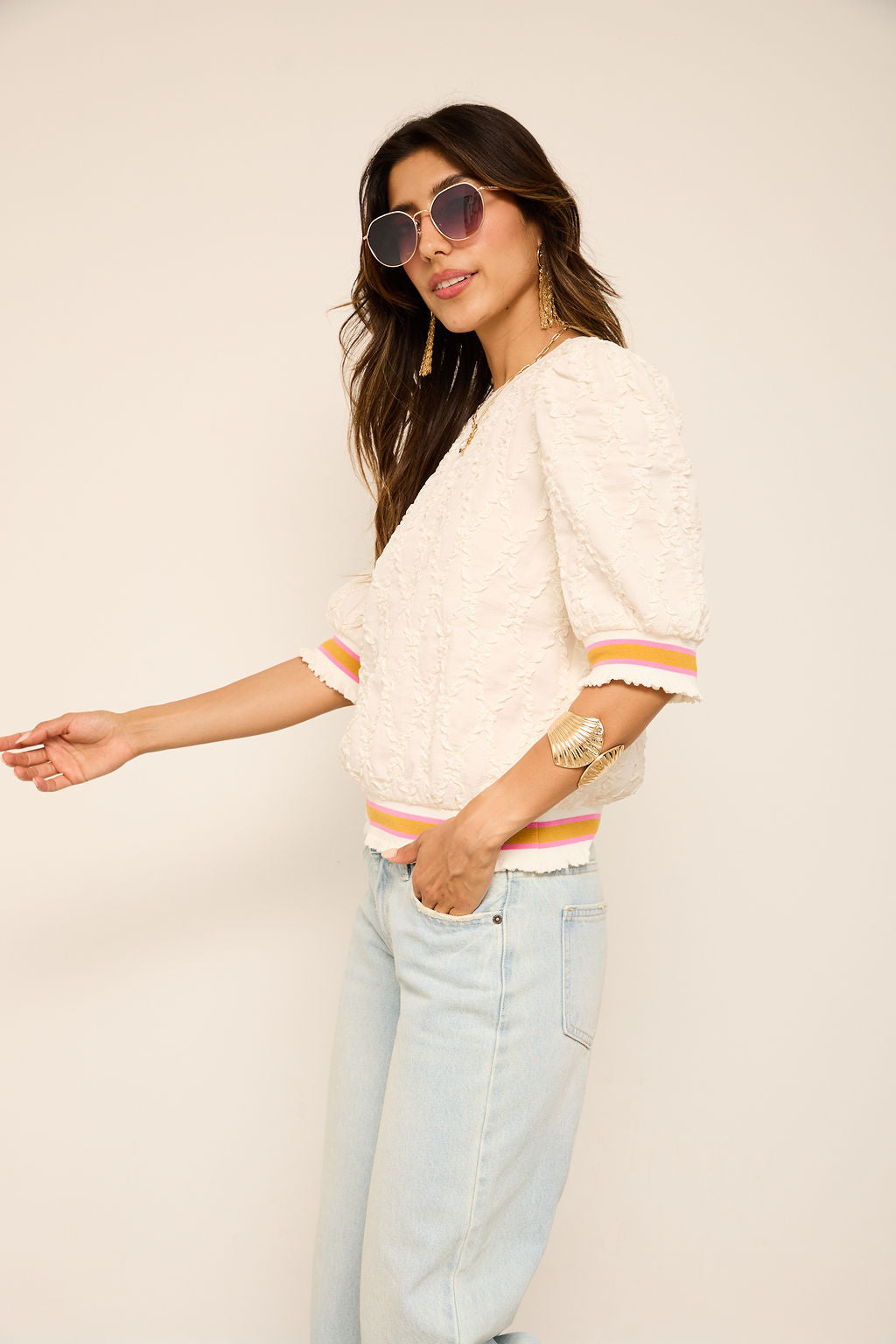 Presley Striped Band Diamond Textured Top