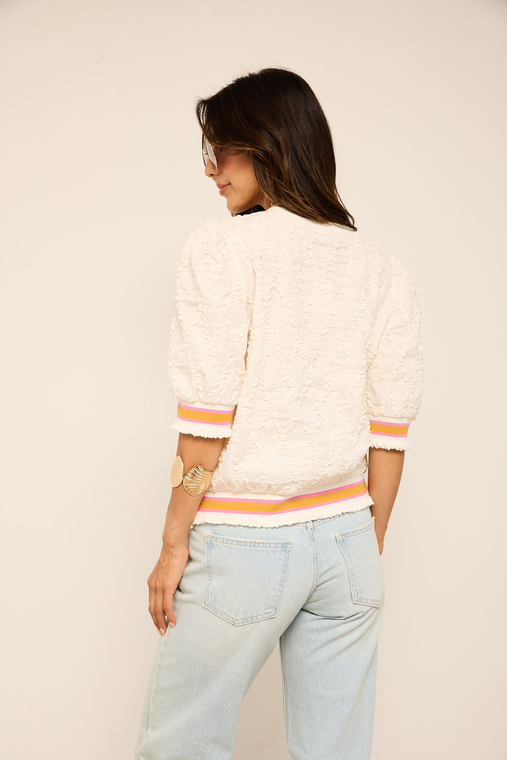 Presley Striped Band Diamond Textured Top
