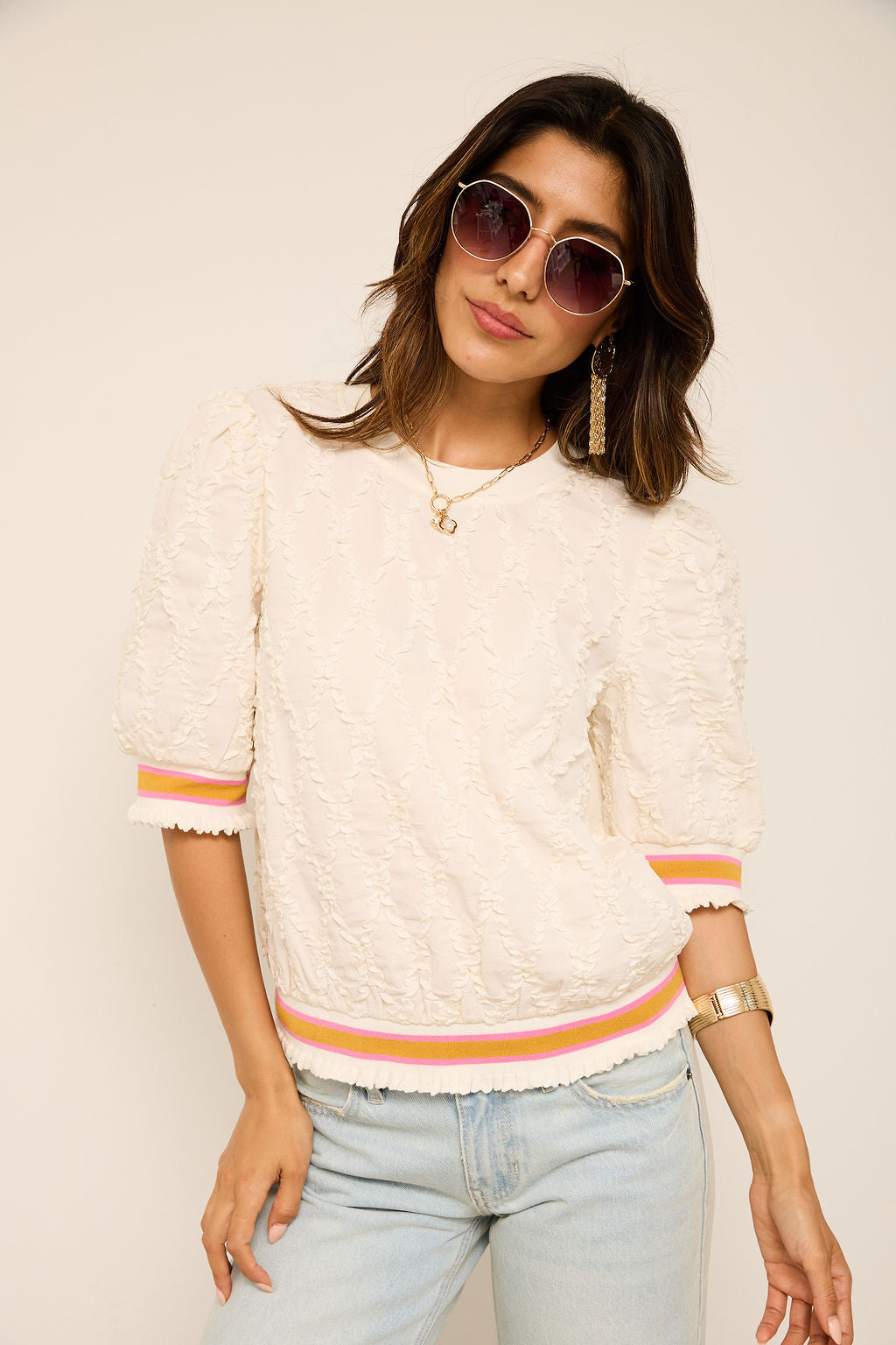 Presley Striped Band Diamond Textured Top
