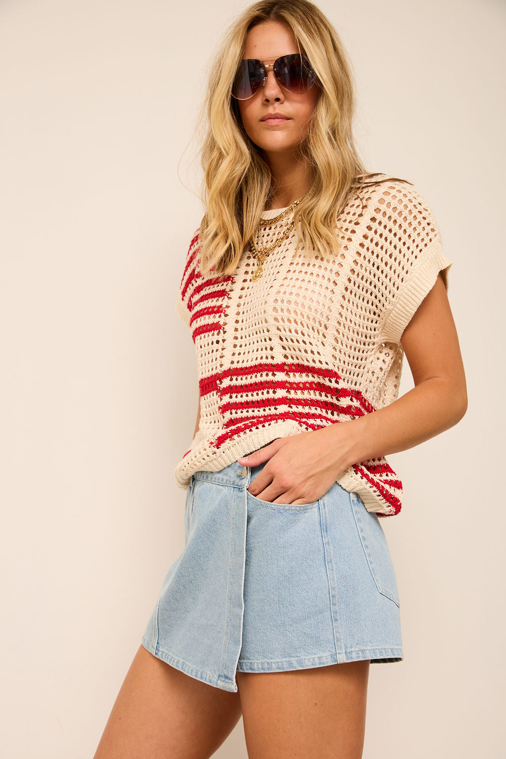 Mia Multi Stripe Crochet Knit Top