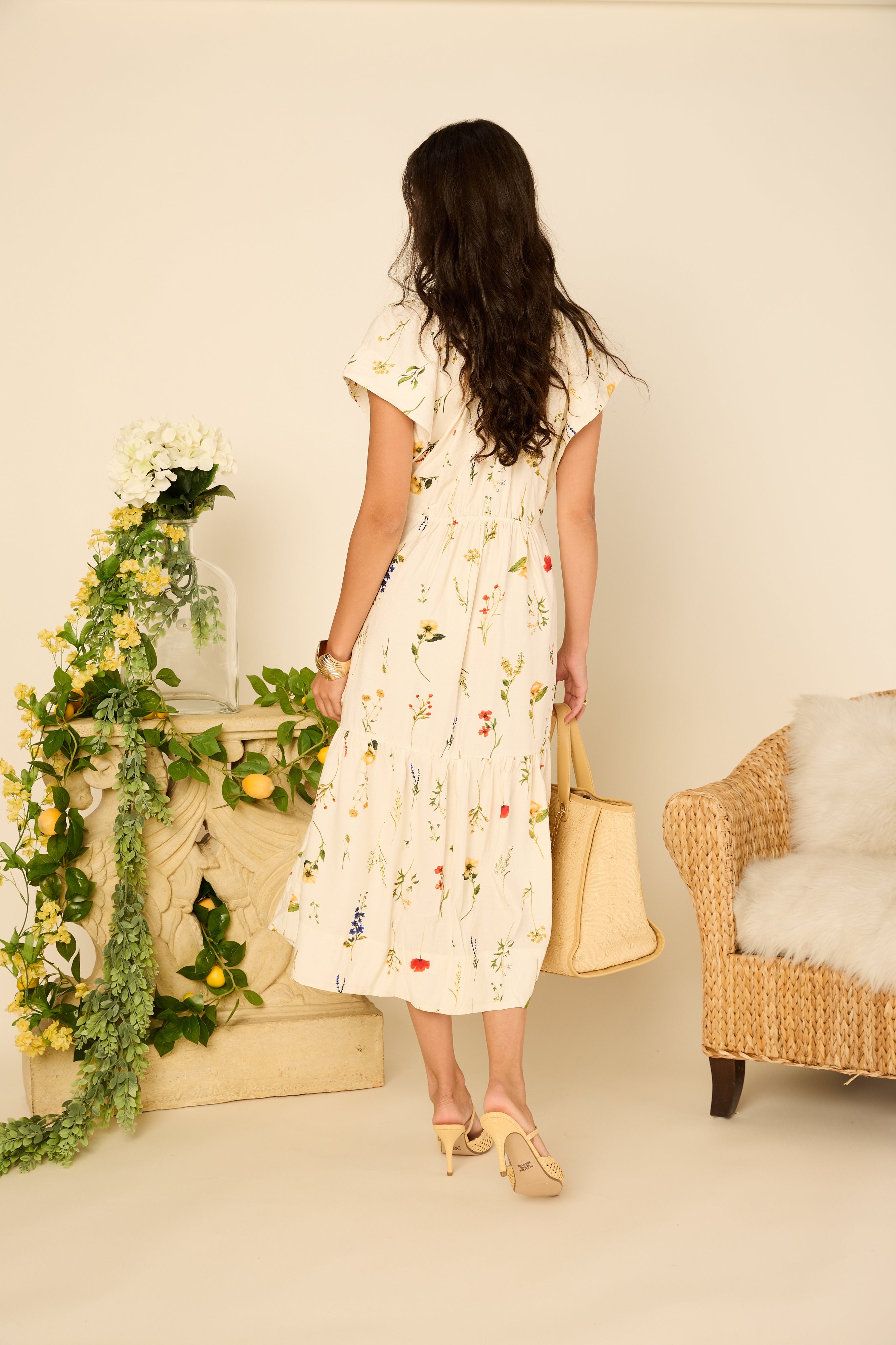 Cate Flower Print Button Down Midi Dress
