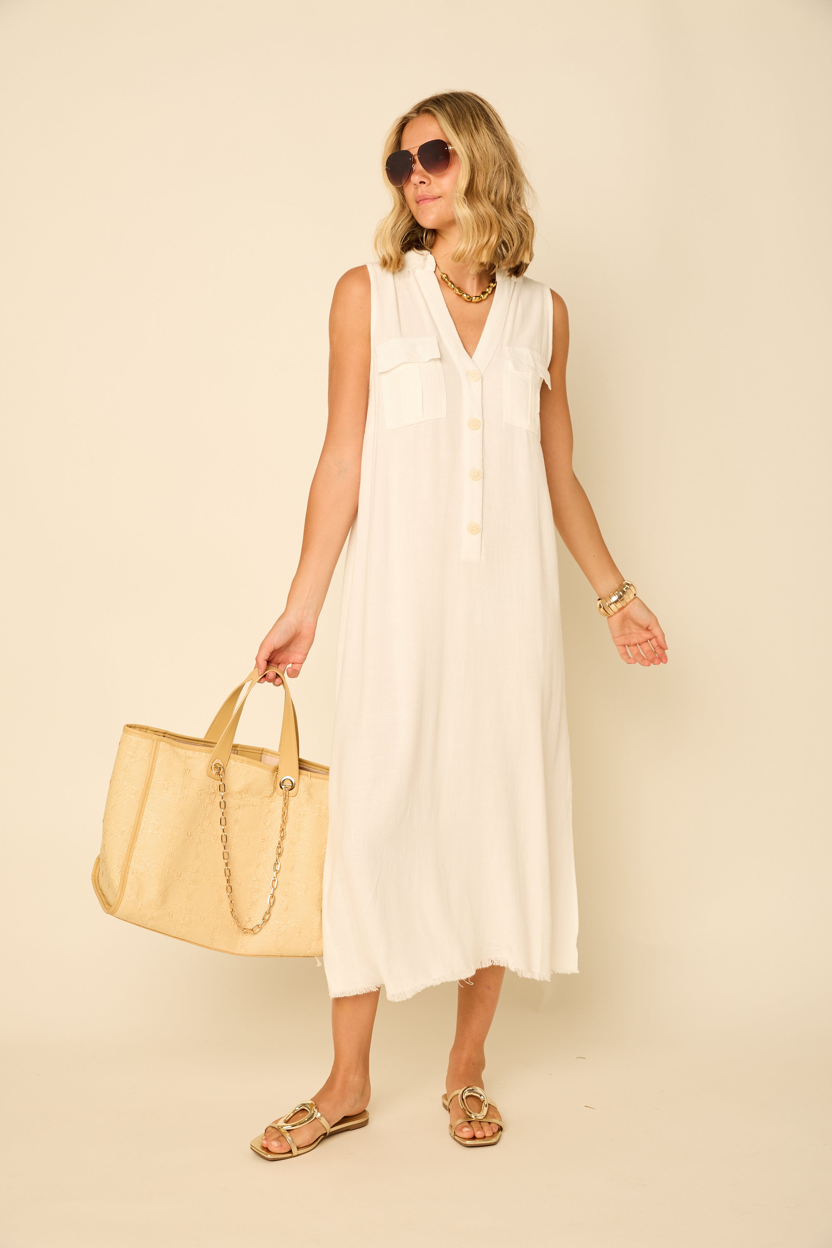 Luna Washed Linen Sleeveless Midi Dress
