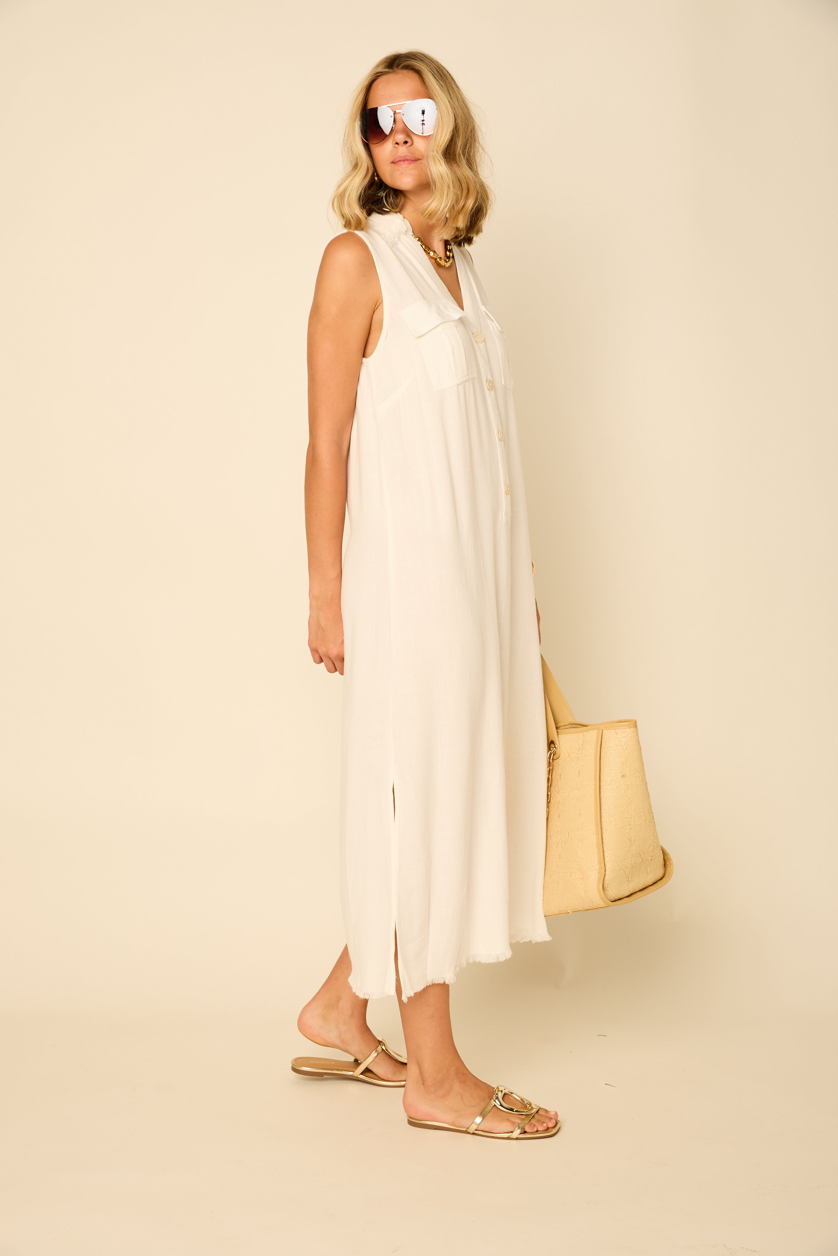 Luna Washed Linen Sleeveless Midi Dress