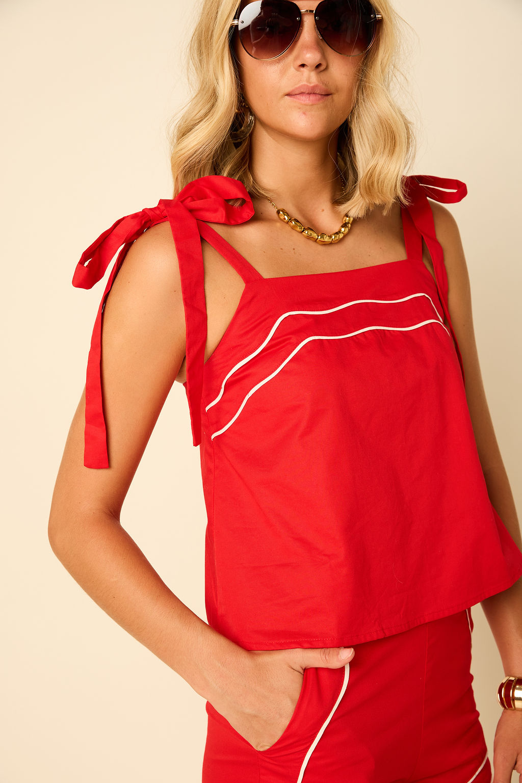 Chandler Tie Shoulder Striped Tank