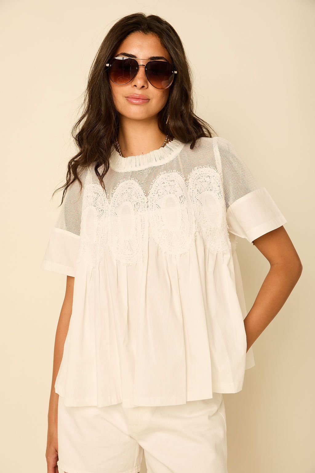 Cove Mesh Applique Top
