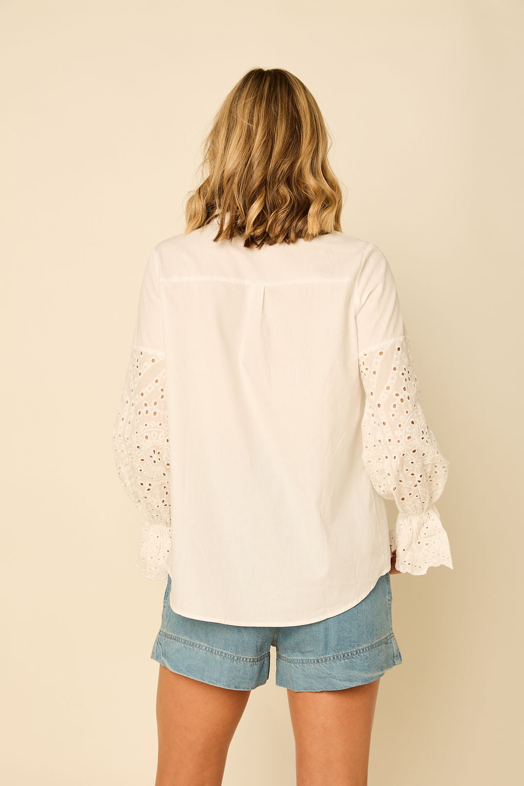 Iris Eyelet Button Down V-Neck Blouse