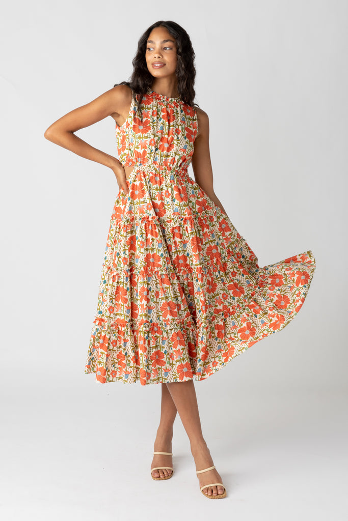 Mallory Side Cut Out Floral Midi Dress - fab'rik