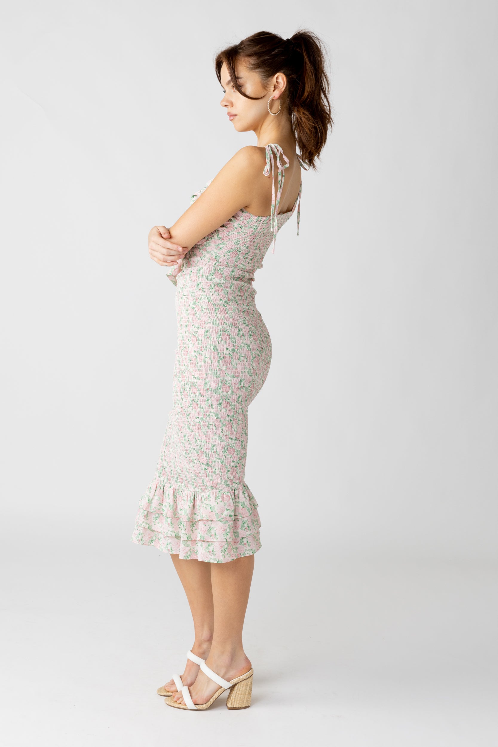 Cammie Smocked Bow Front Midi Dress - fab'rik