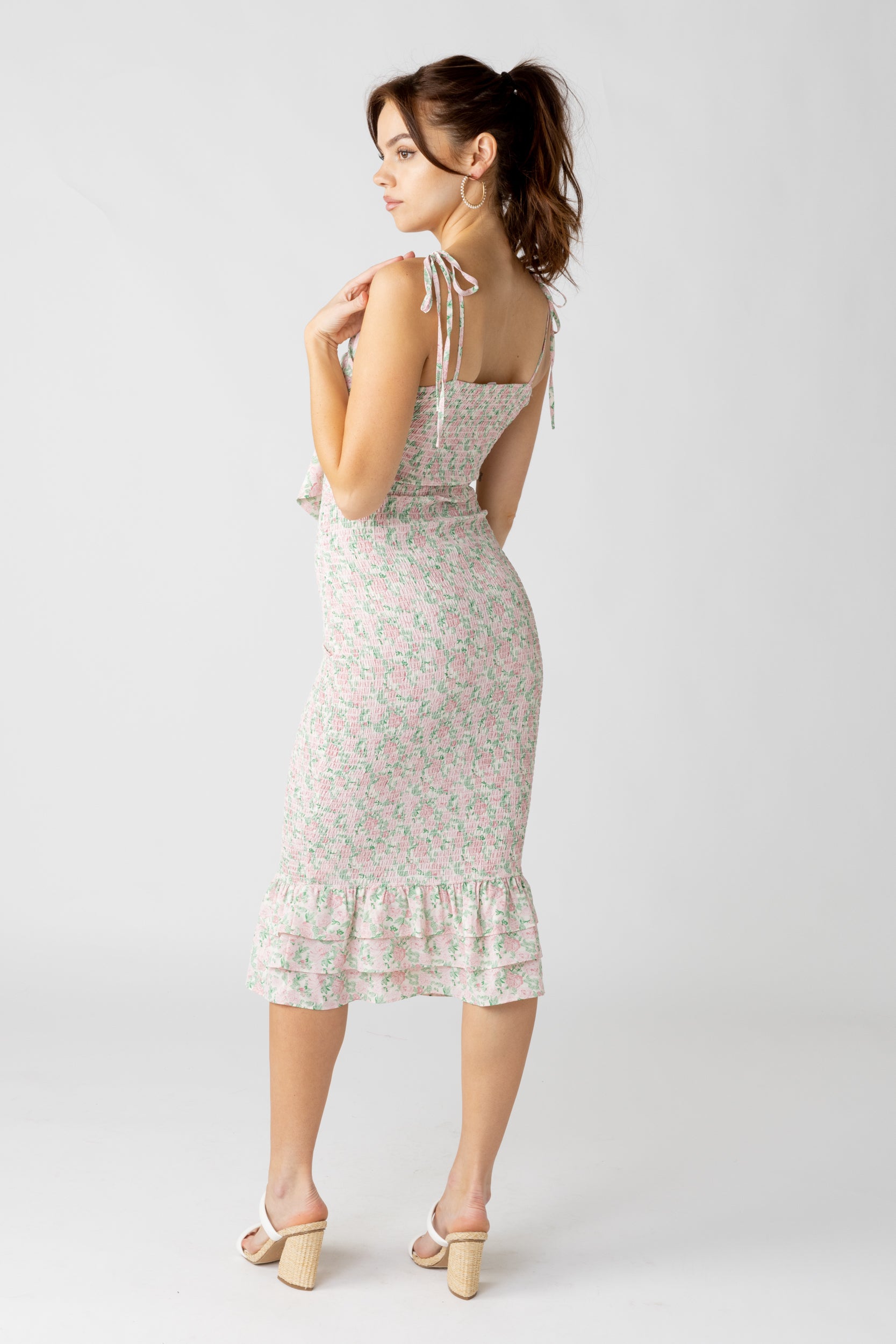 Cammie Smocked Bow Front Midi Dress - fab'rik