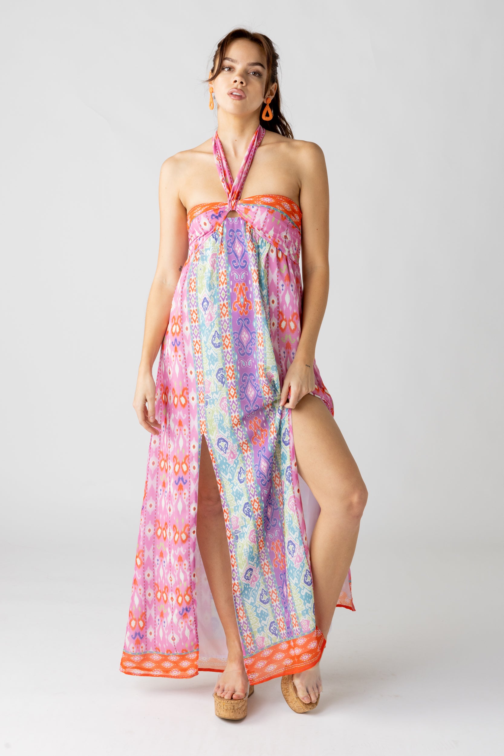 Verity Mixed Print Halter Maxi Dress - fab'rik
