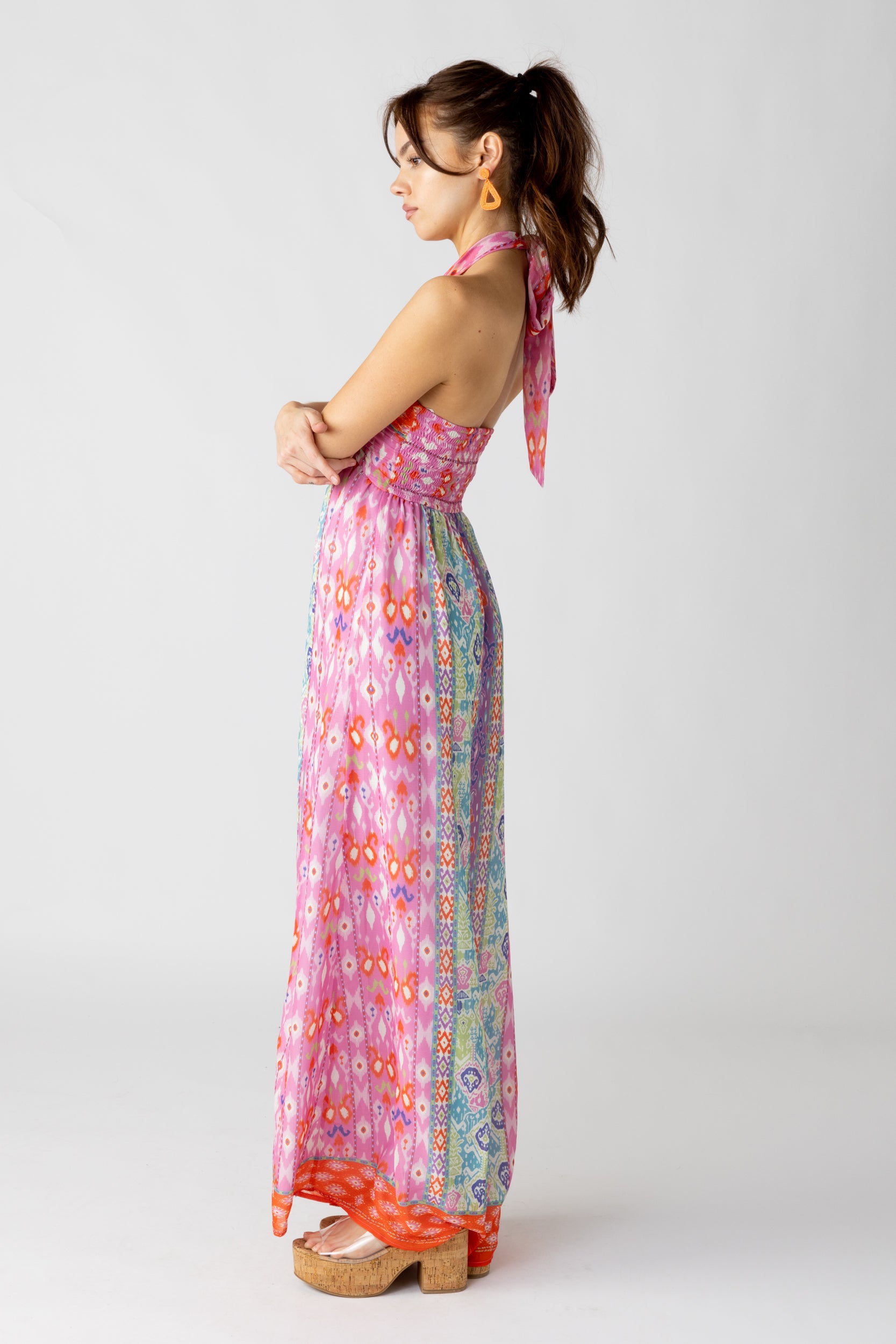 Verity Mixed Print Halter Maxi Dress - fab'rik