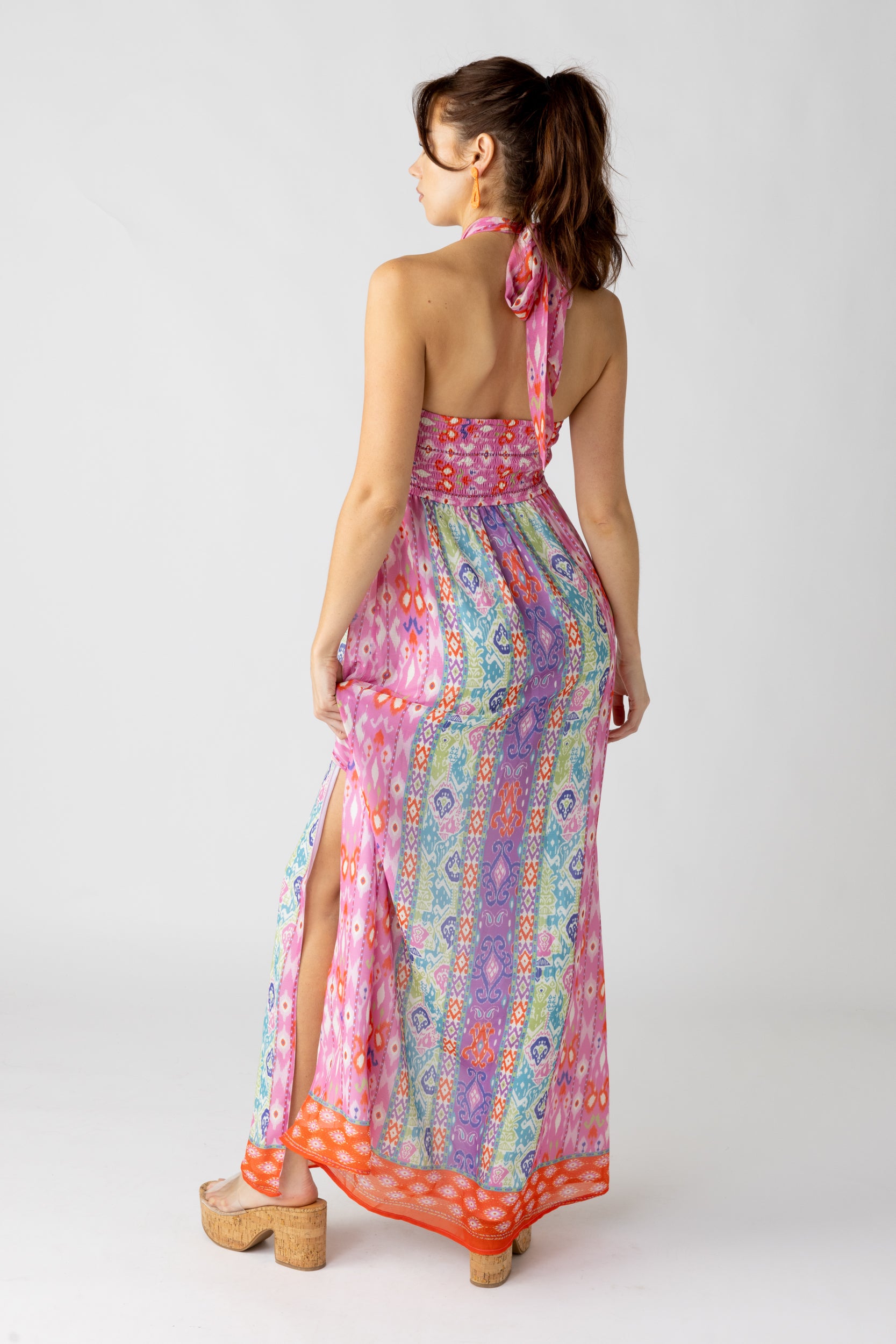 Verity Mixed Print Halter Maxi Dress - fab'rik