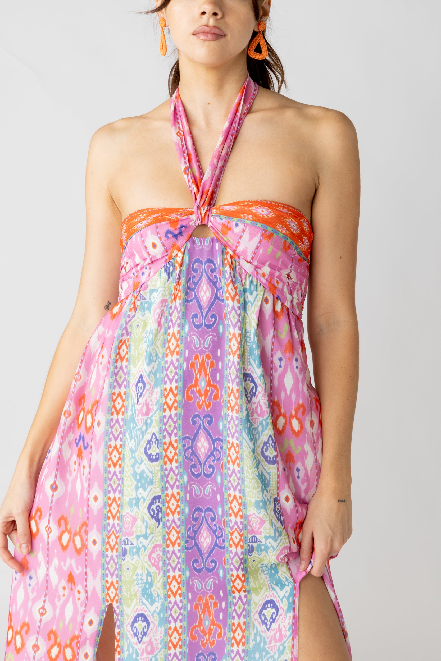 Verity Mixed Print Halter Maxi Dress - fab'rik