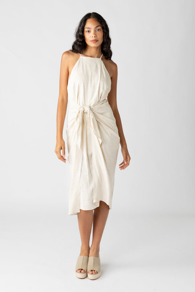 Hope Tie Waist Linen Midi Dress - fab'rik