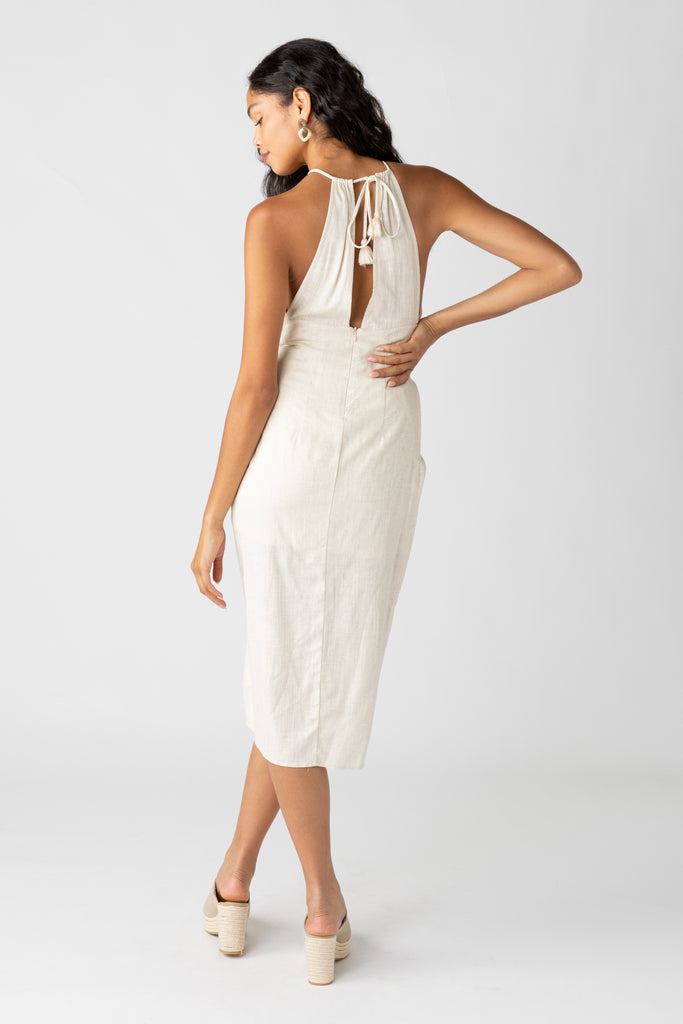 Hope Tie Waist Linen Midi Dress - fab'rik