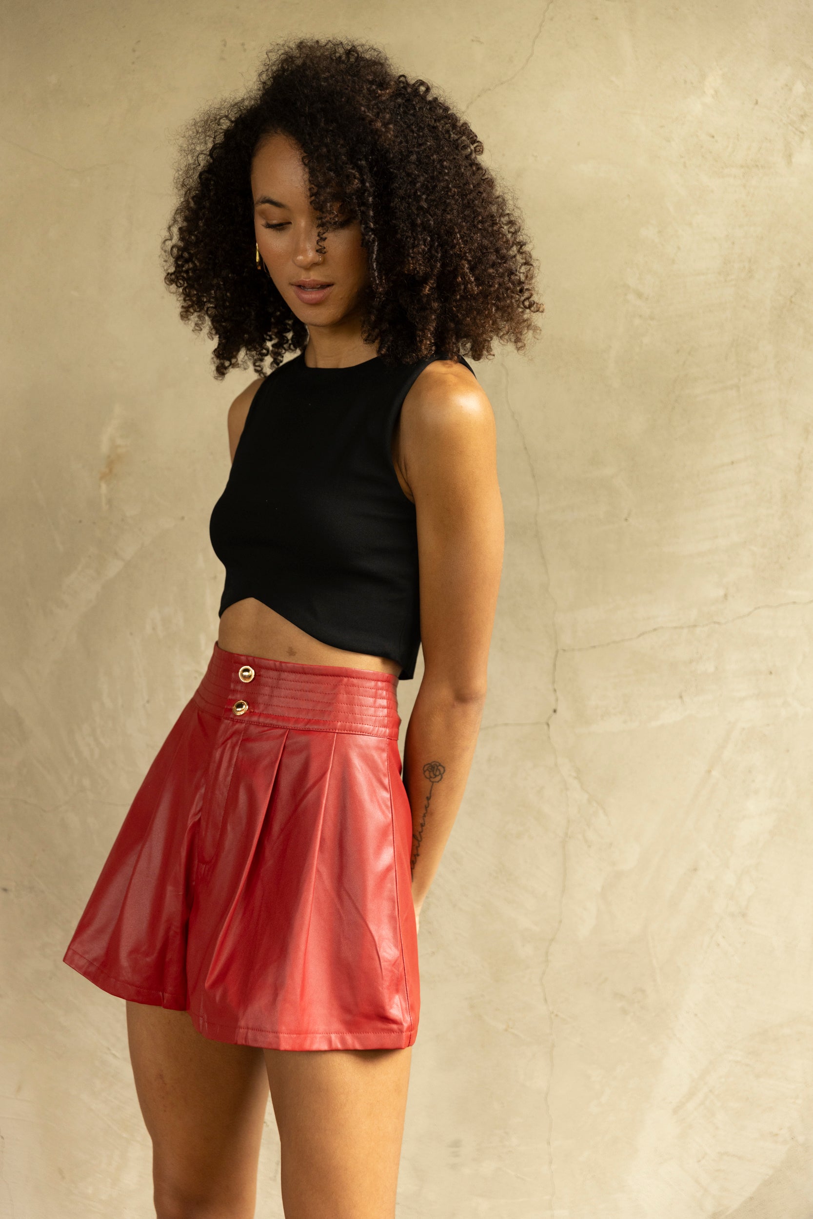 SALE - Myers Faux Leather Pleated Shorts