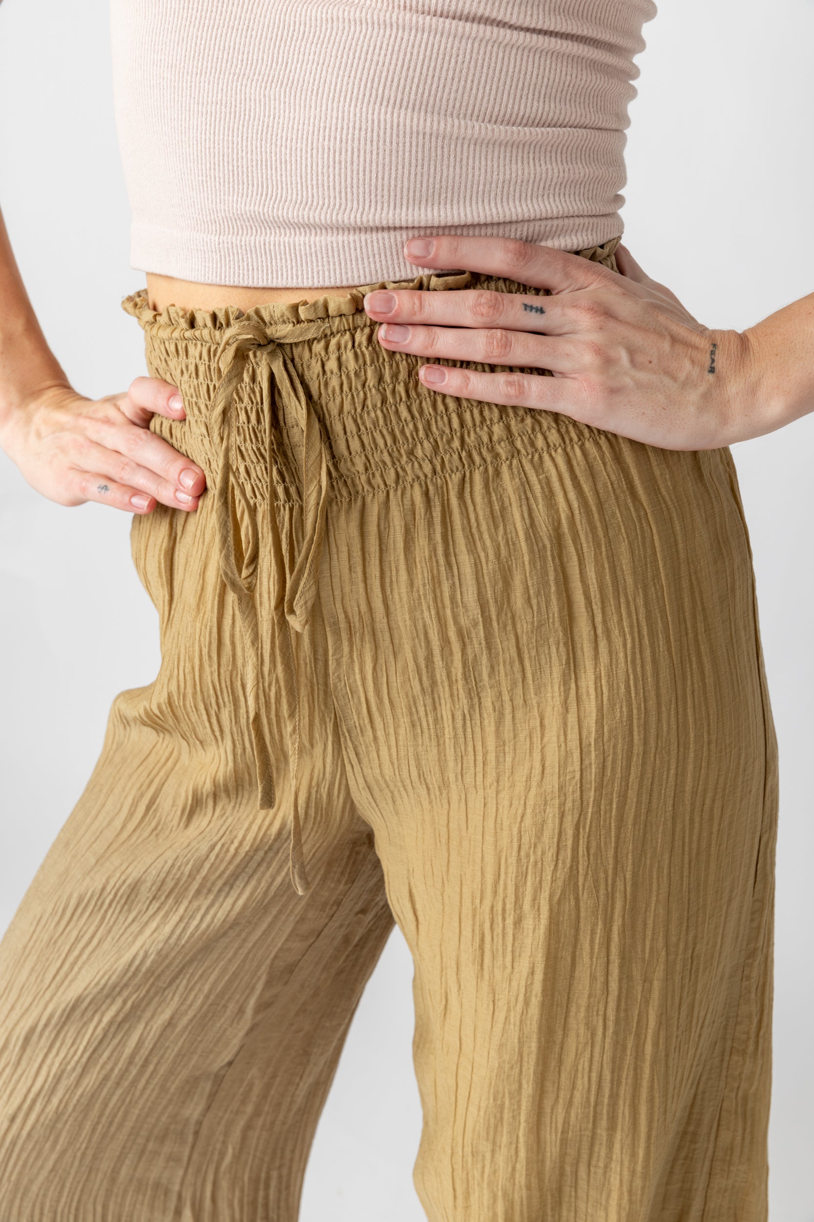 Cassie Ripple Smocked Waist Pants - fab'rik