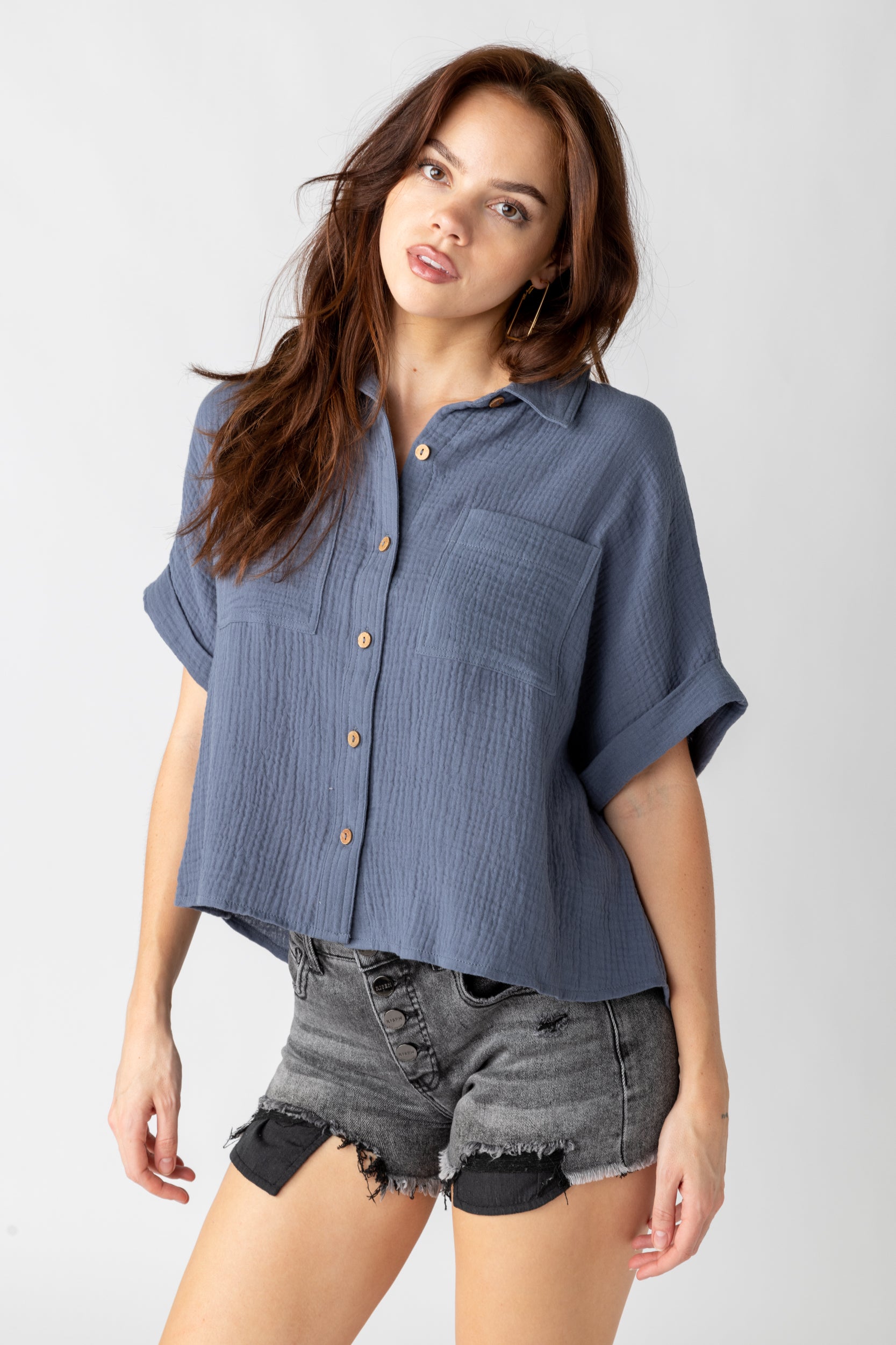 Hayes Short Sleeve Button Down Top - fab'rik