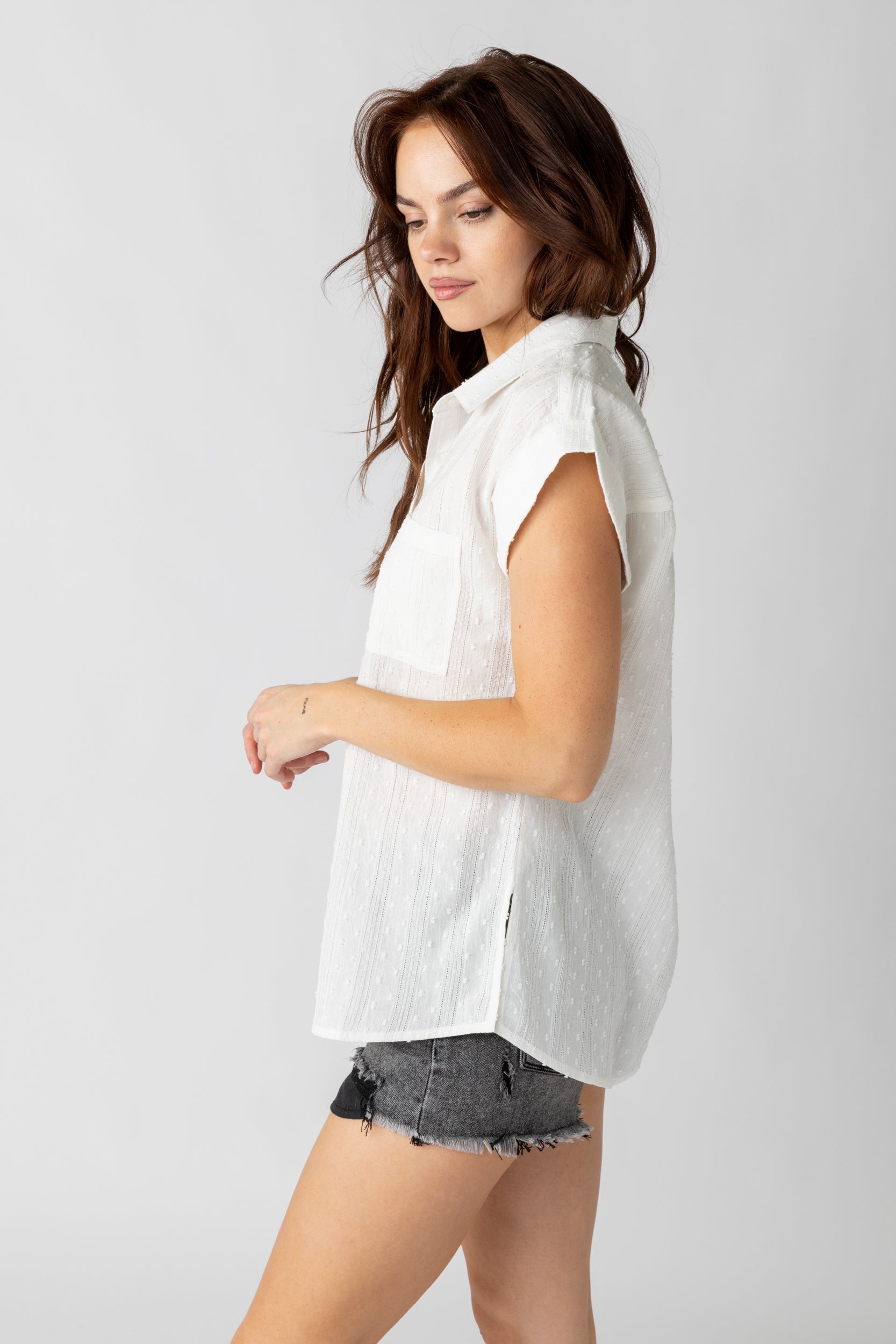 Raquel Textured Short Sleeve Button Down - fab'rik