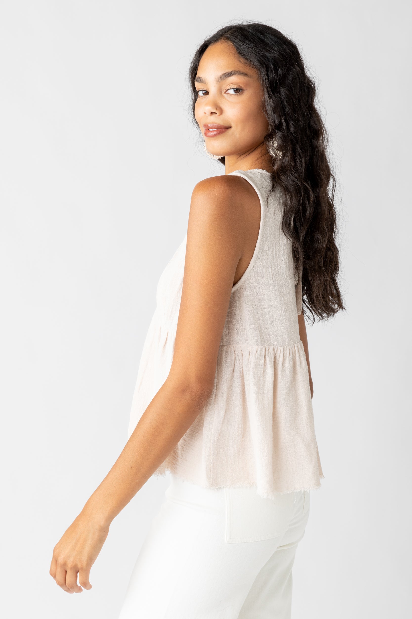 Lozano Scallop Trim V Neck Blouse - fab'rik