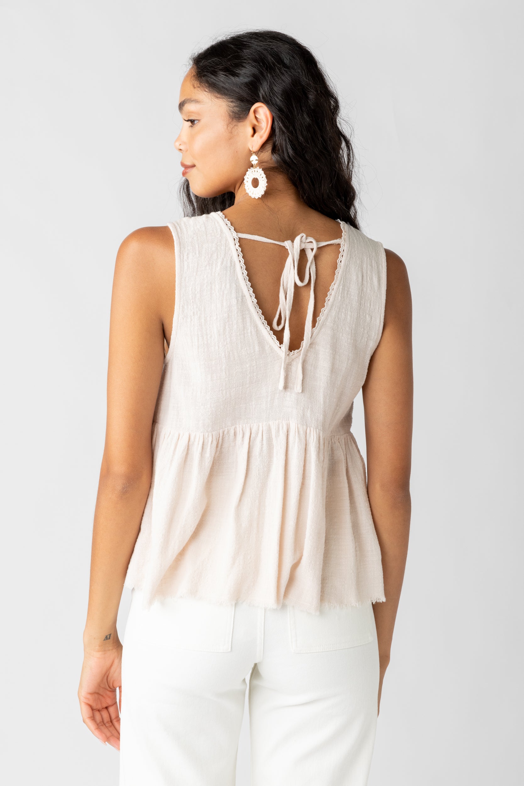 Lozano Scallop Trim V Neck Blouse - fab'rik