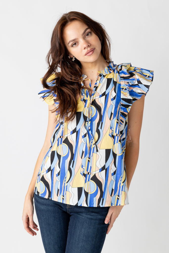 Rivas Printed Ruffle Sleeve Blouse - fab'rik