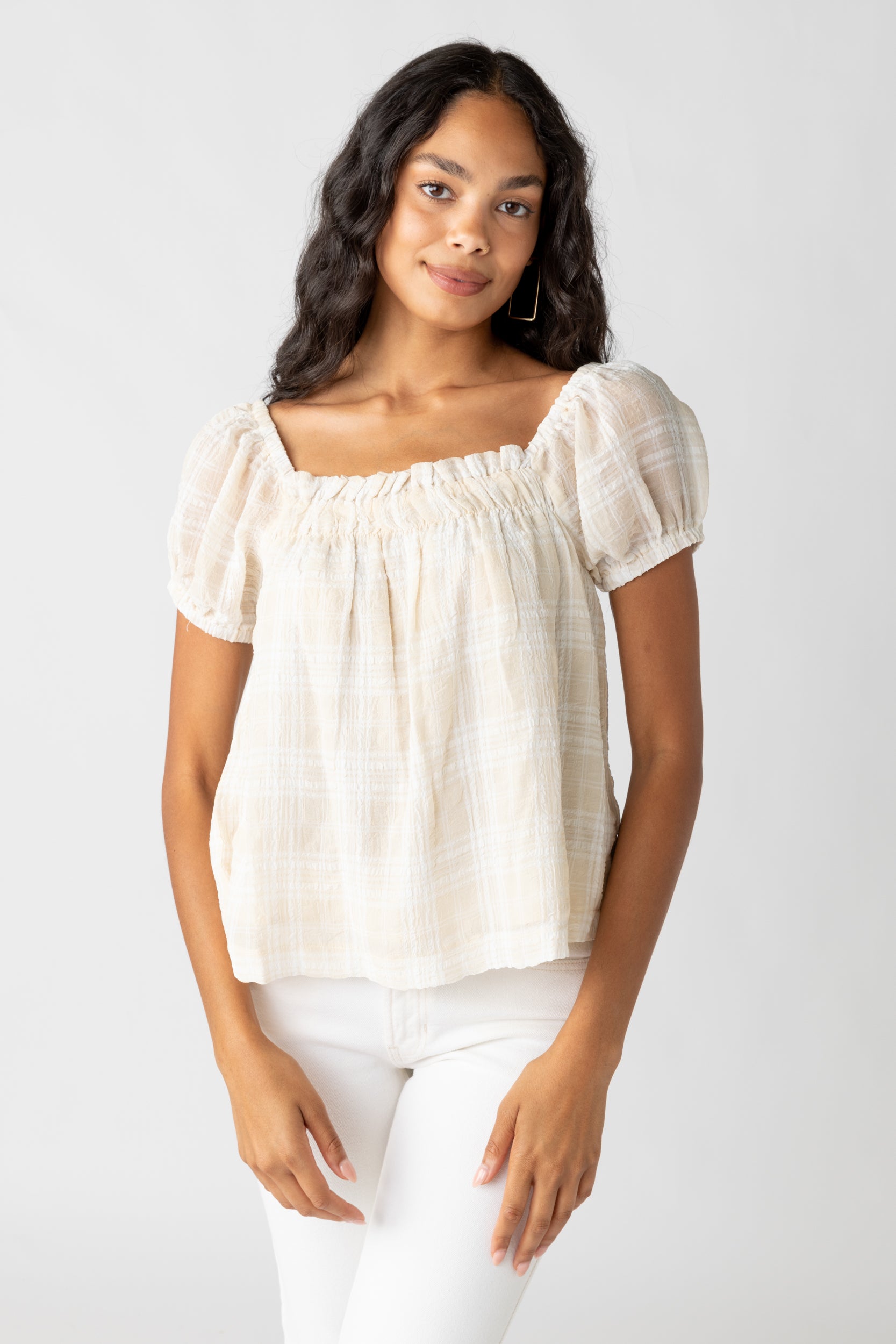Maddie Checked Puff Sleeve Top - fab'rik
