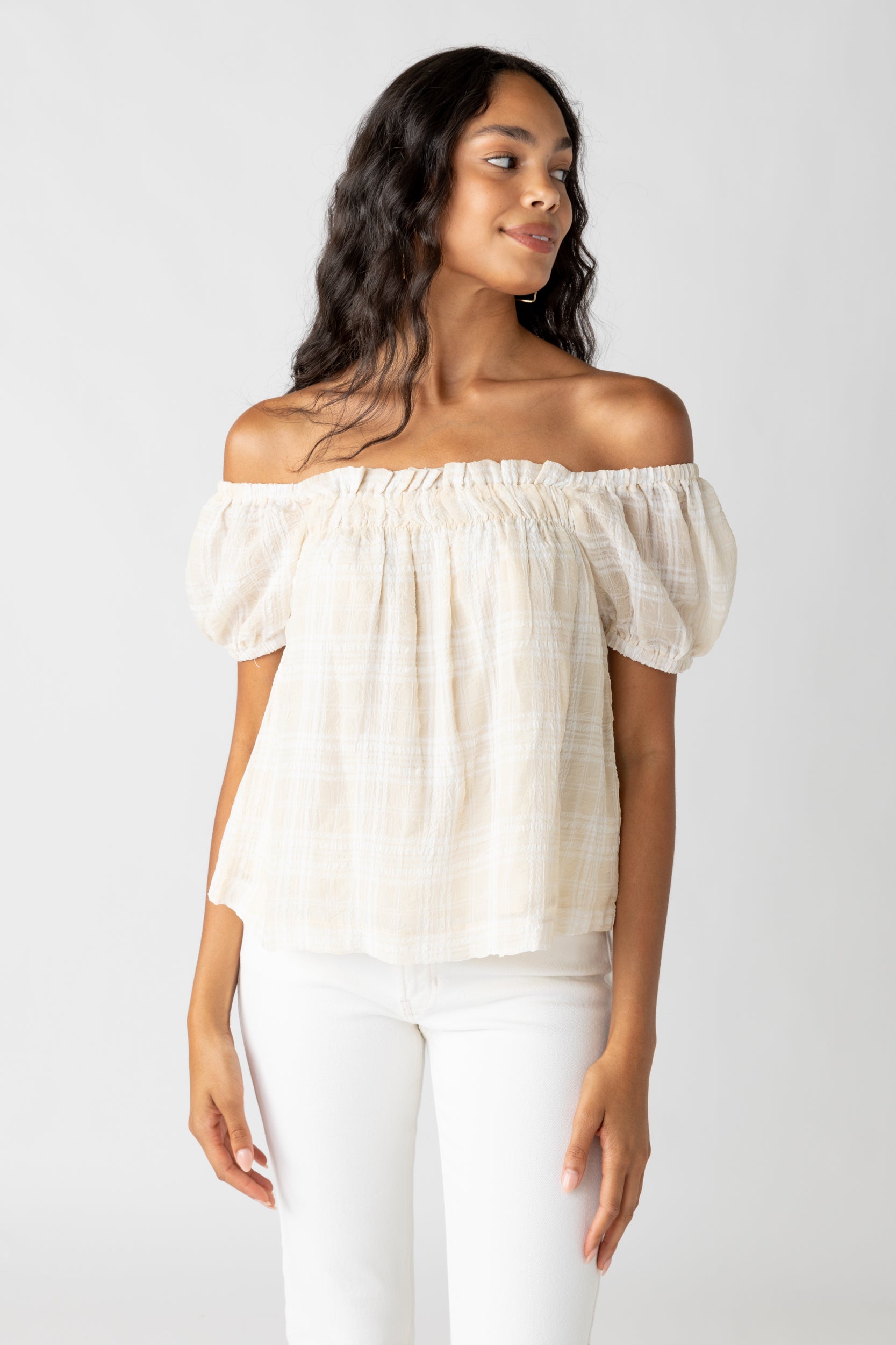 Maddie Checked Puff Sleeve Top - fab'rik