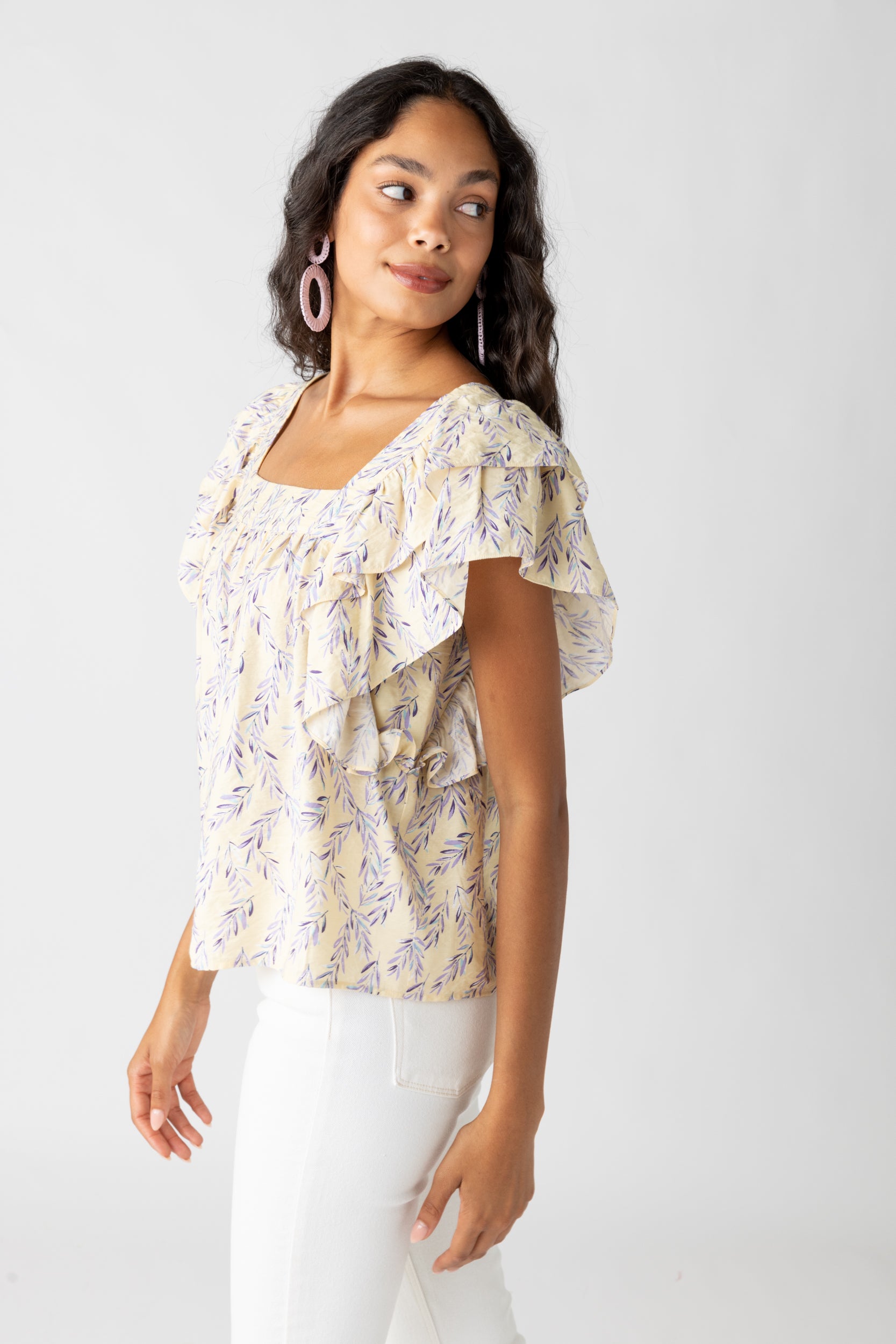 Pauline Square Neck Ruffle Sleeve Top - fab'rik