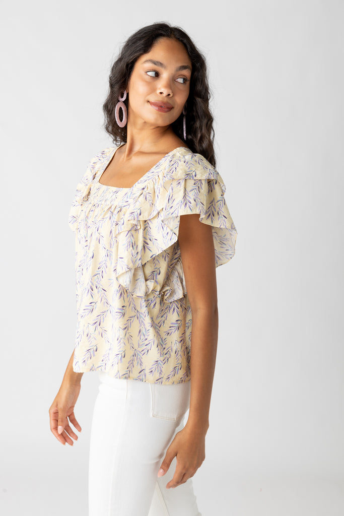 Pauline Square Neck Ruffle Sleeve Top - fab'rik