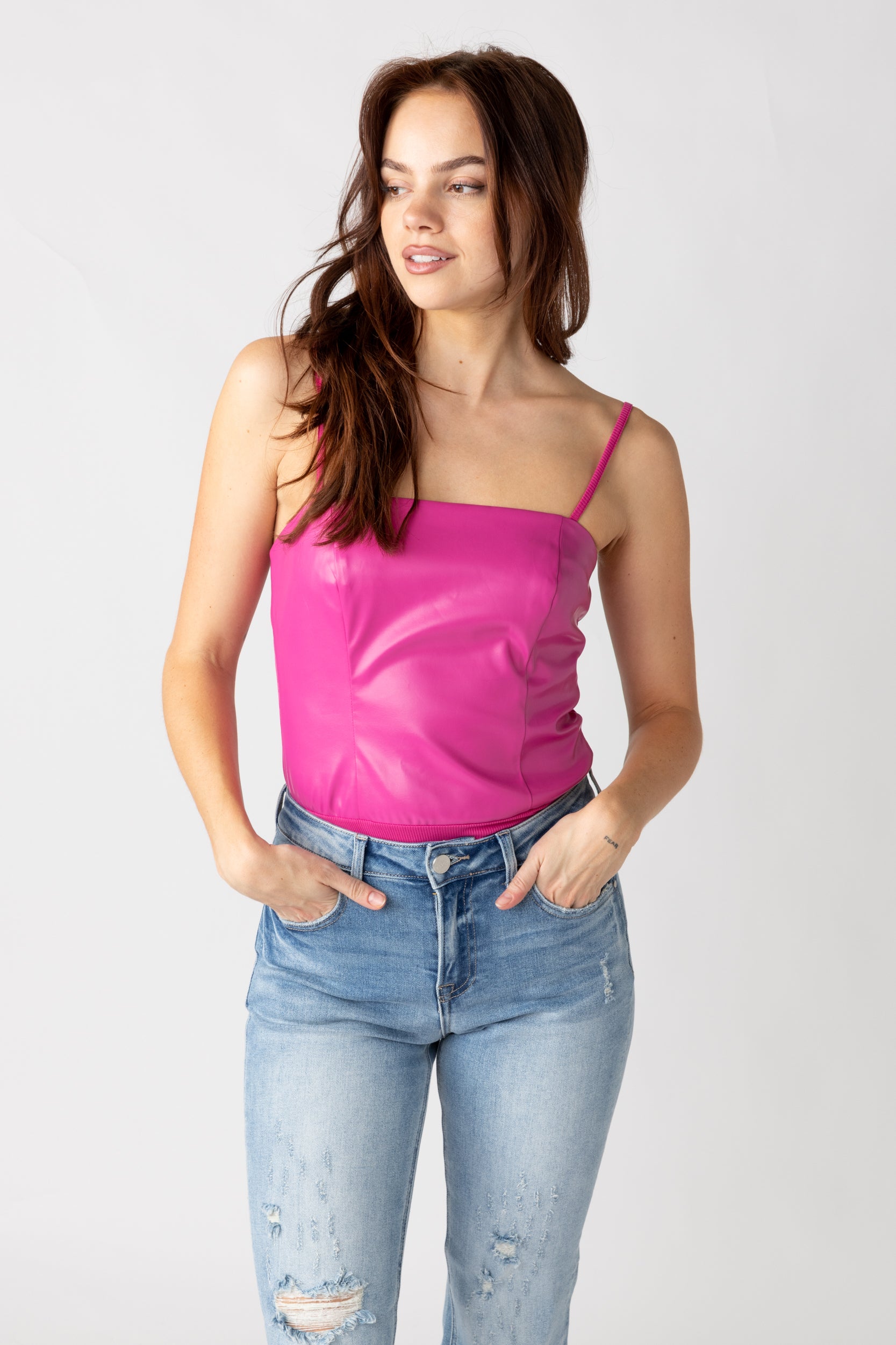 Olivia Pleather Tank Bodysuit - fab'rik