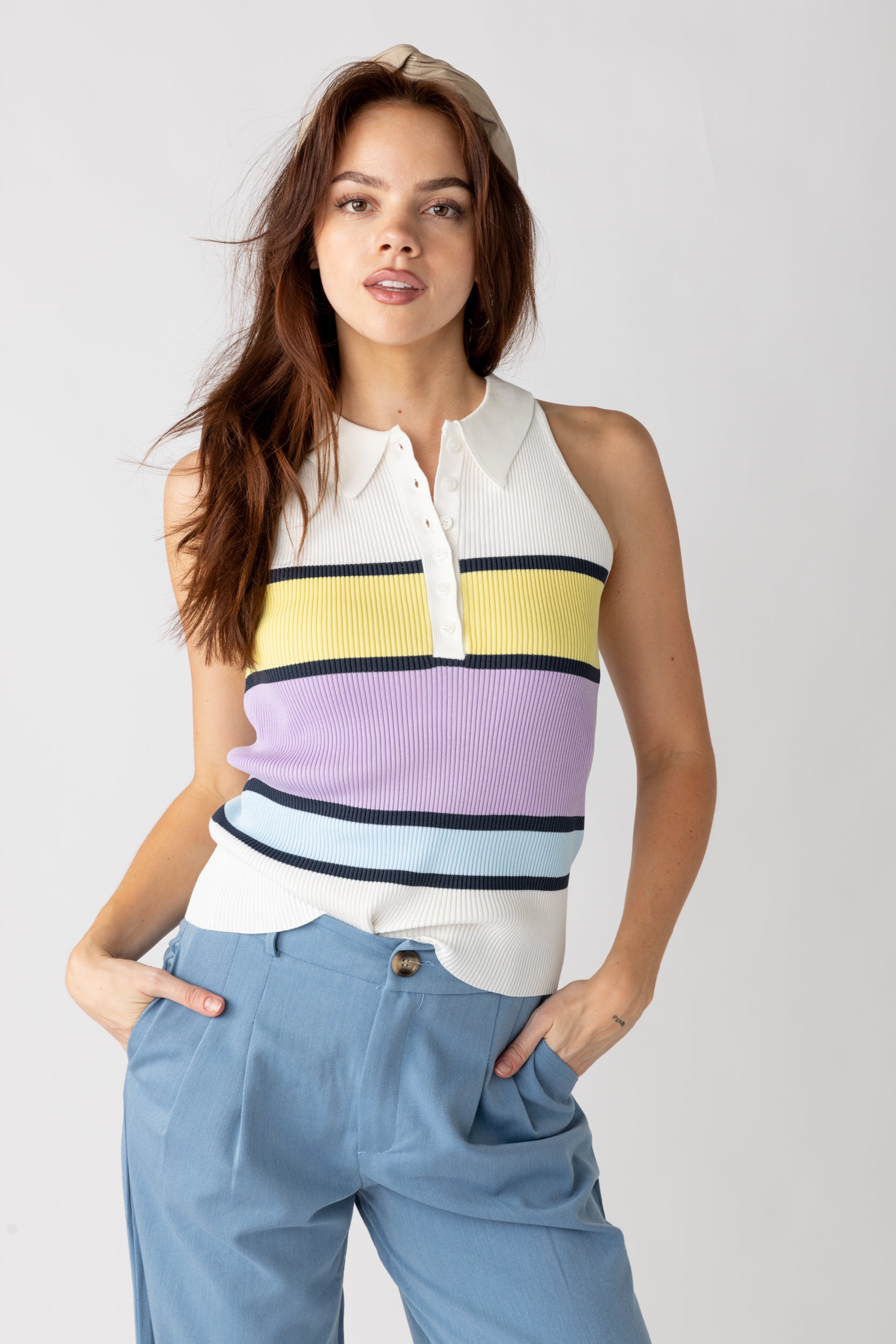 Sienna Striped Collared Tank - fab'rik