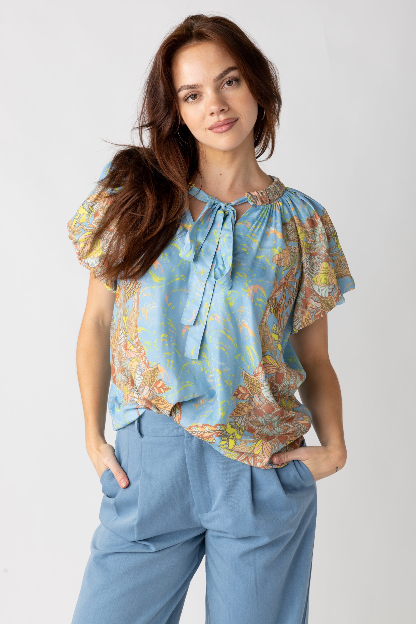 Destin Printed V Neck Blouse - fab'rik