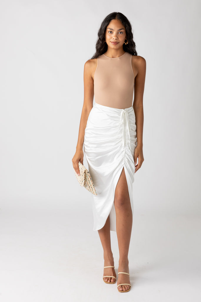 Kristie Gathered Linen Midi Skirt - fab'rik