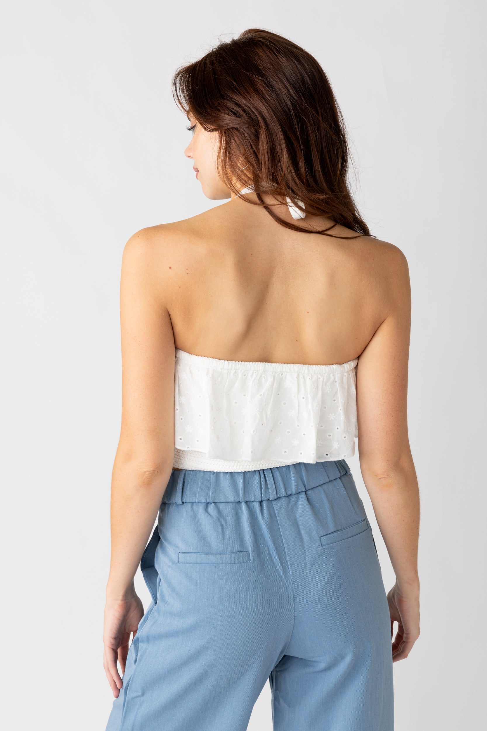 Elena Eyelet Detail Halter Cropped Top - fab'rik