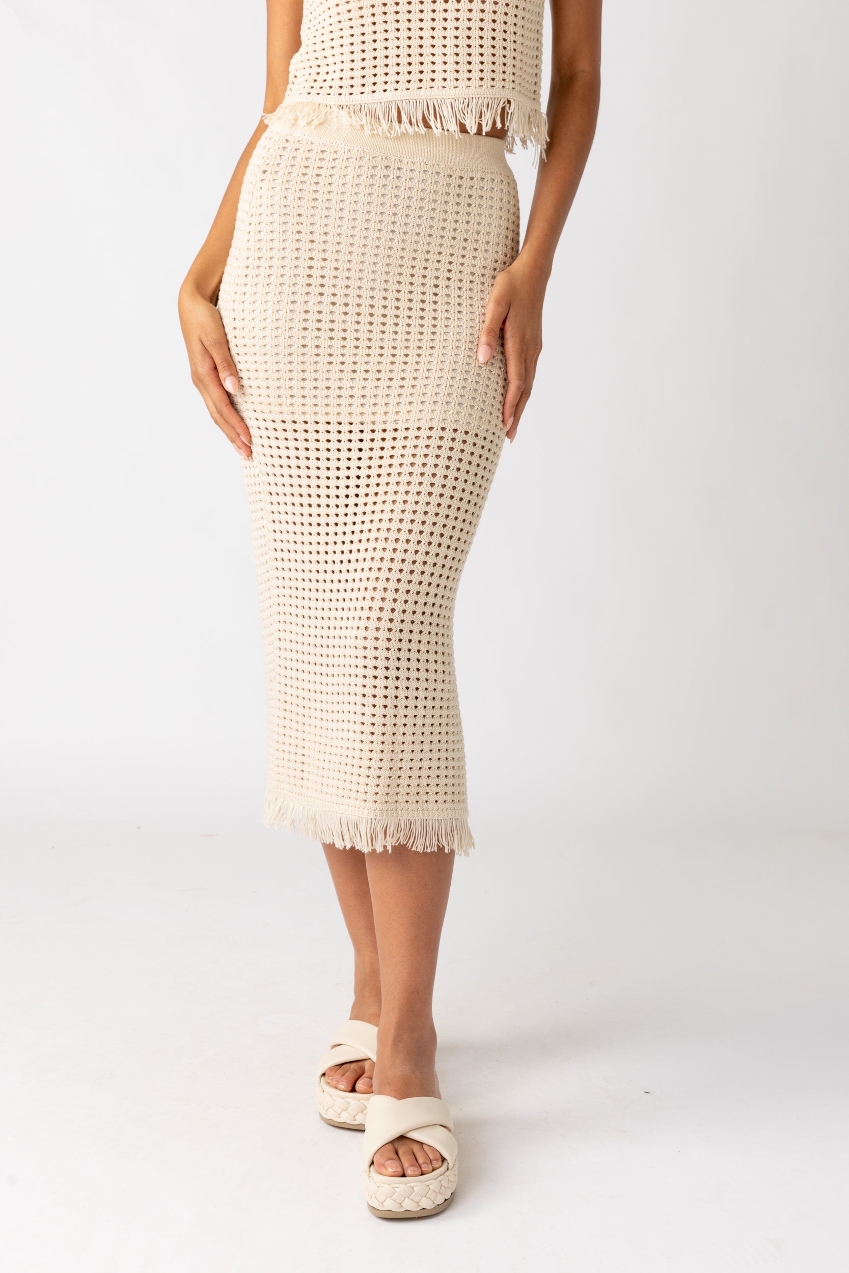 Luna Crochet Fringe Midi Skirt - fab'rik