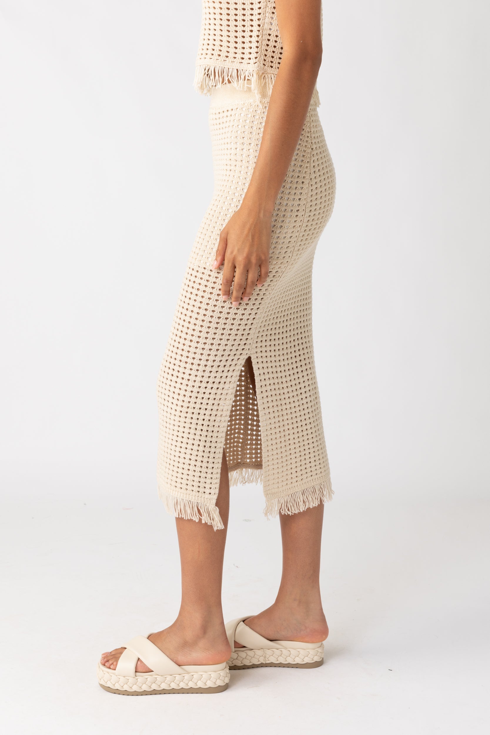 Luna Crochet Fringe Midi Skirt - fab'rik